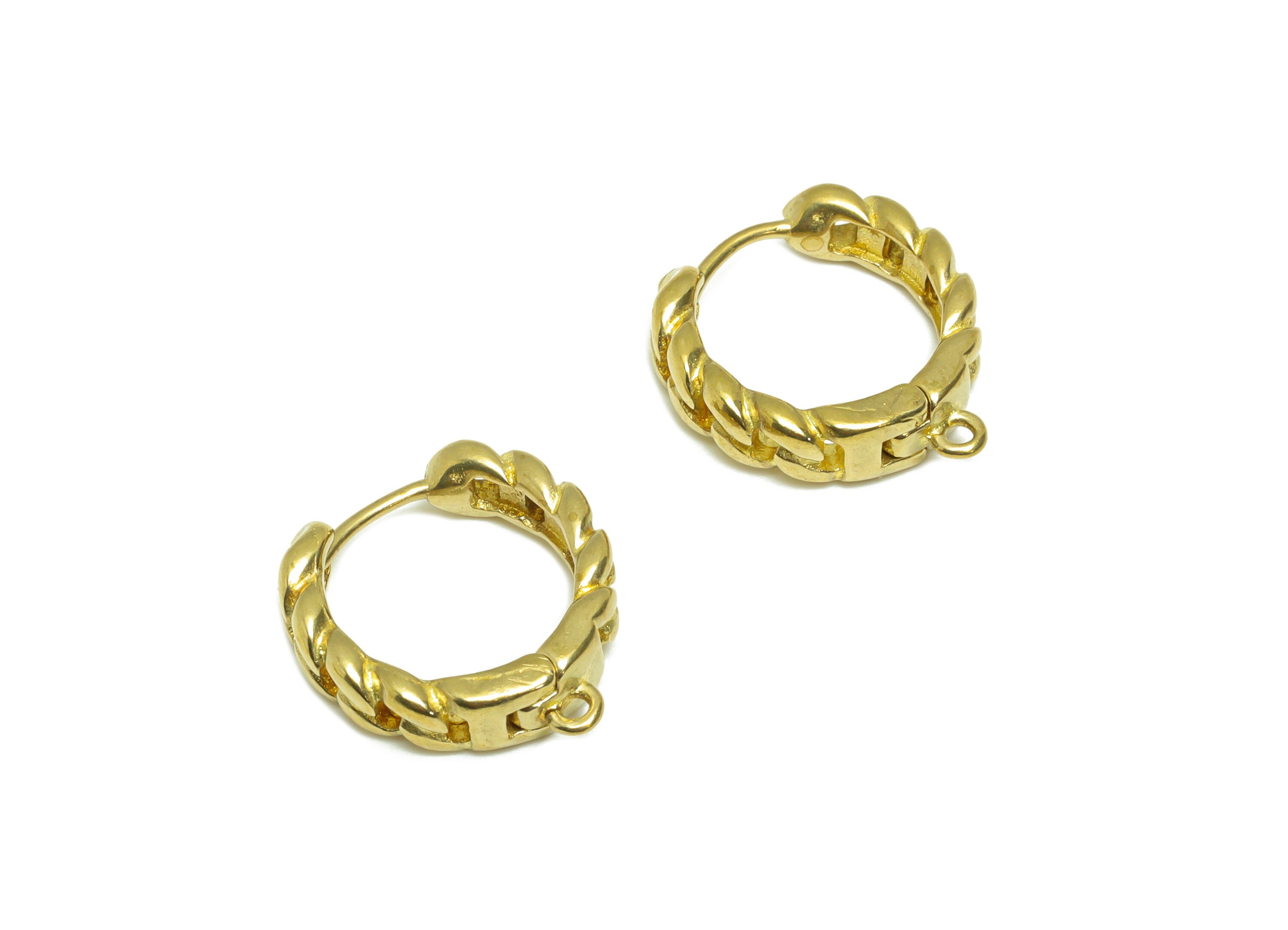 Brass Chain Huggie Clasp Earring - Raw Brass Hoop Clasp Earring - Rope Huggie Hoop Earring With Loop - Hoop Earring - 20x17.16x4mm - PP9543 - DOMEDBAZAAR