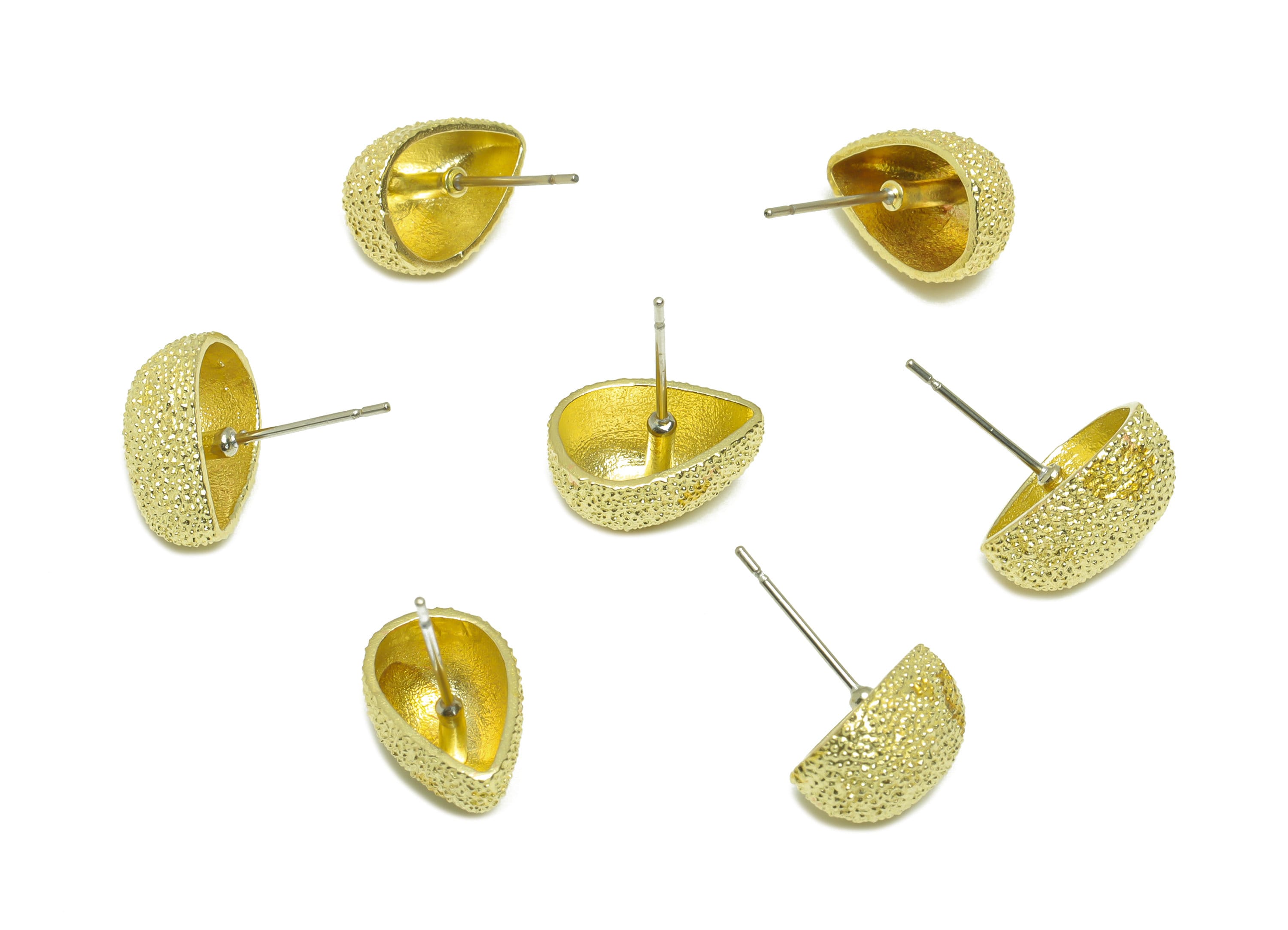 Brass Textured Drop Earring Stud - Raw Brass Frosted Teardrop Earring Post - Brass Cubic Earring Post - Textured Post - 17x13.3x8mm - PP9518 - DOMEDBAZAAR