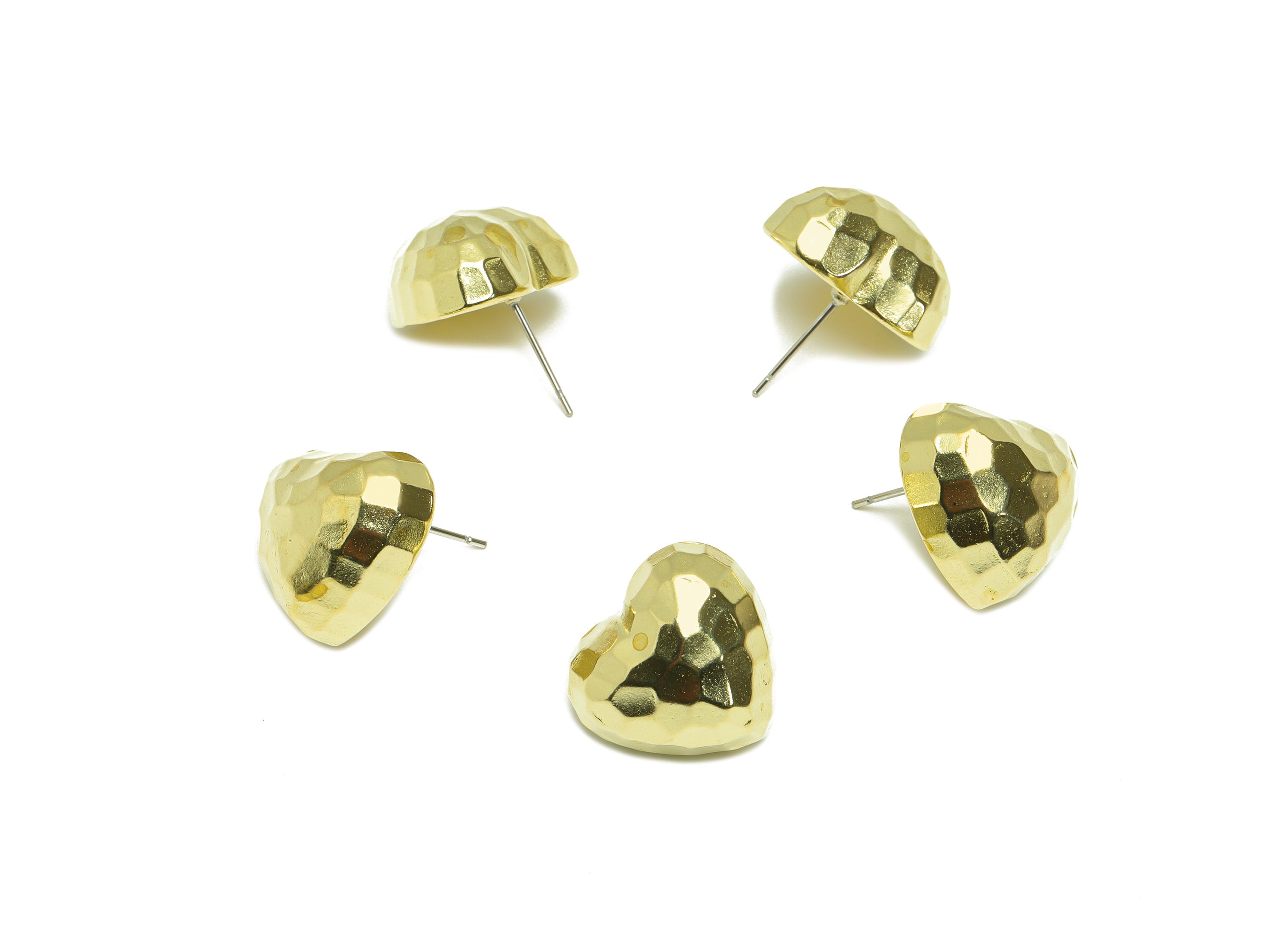 Hammered Heart Figure Earring Stud - Raw Brass Faceted Heart Earring Post - Brass Heart Earring Post - Textured Post - 16x18x8mm-PP9525 - DOMEDBAZAAR