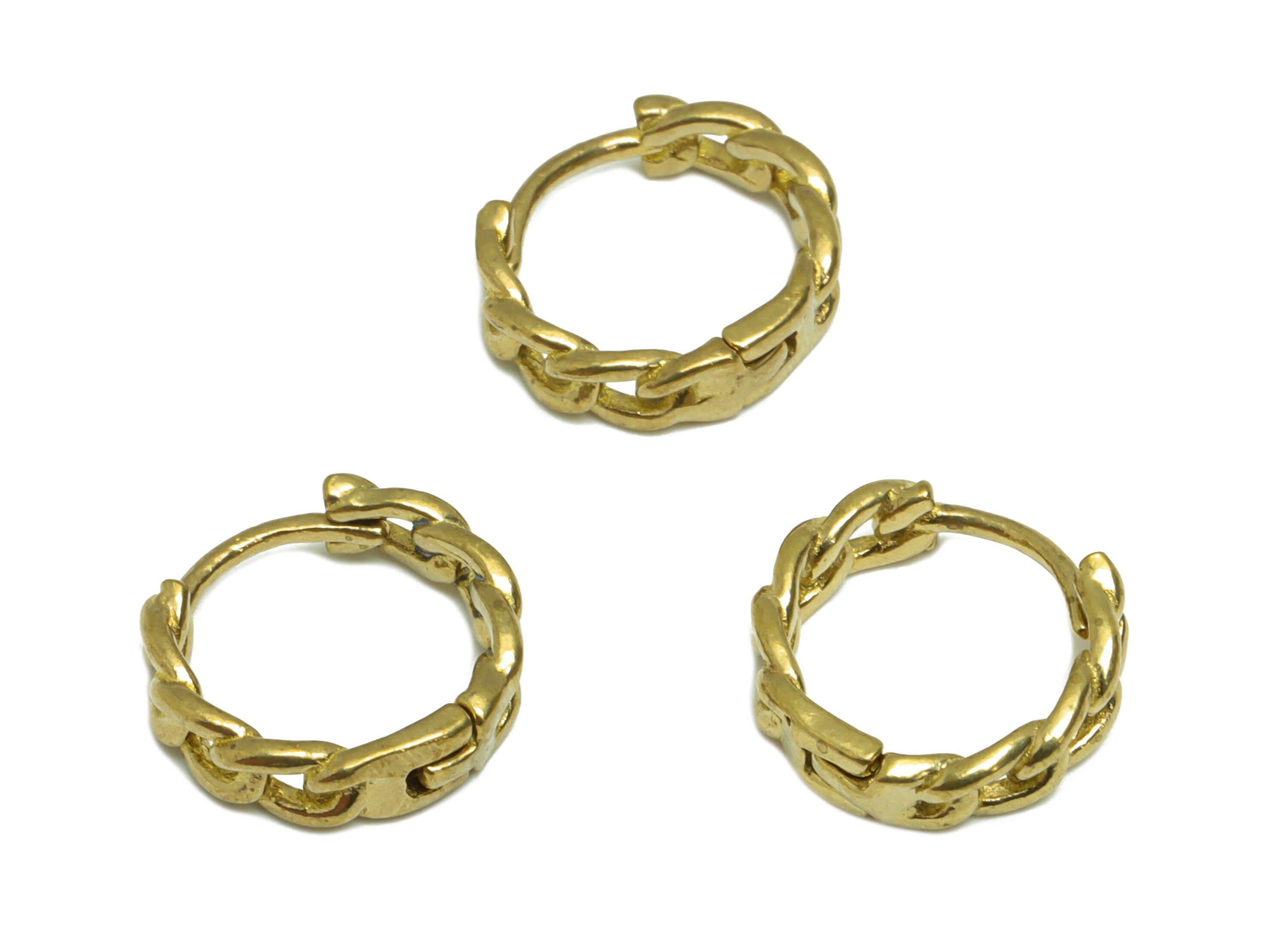 Brass Chain Huggie Earring - Raw Brass Rope Huggie Hoop Earring - Chian Link Circle Hoop Earring - Huggie Earring - 12.24x13.36x1mm - PP9539 - DOMEDBAZAAR