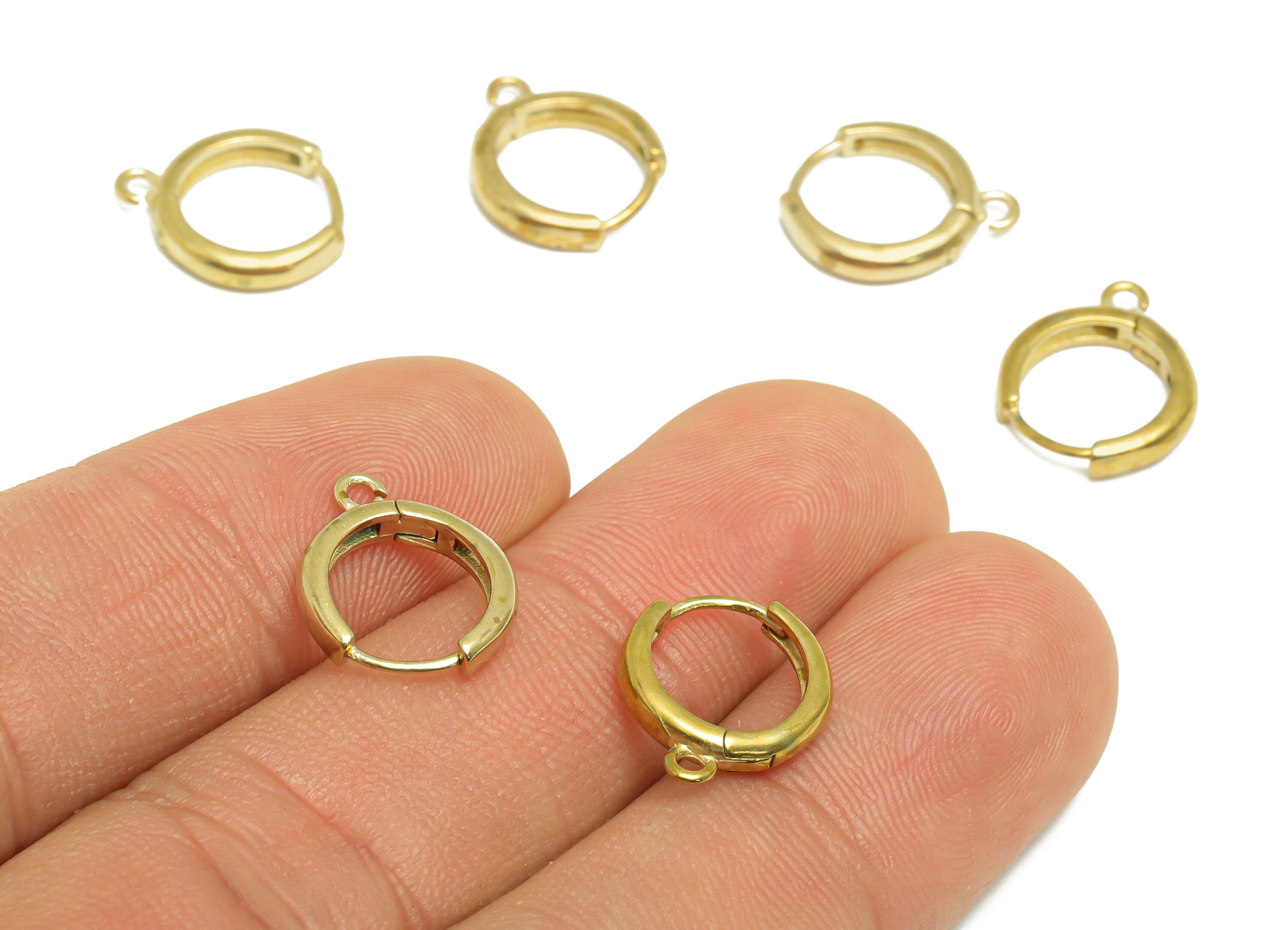 Brass Round Huggie Hoop Earring - Raw Brass Circle Hoop Wire Earring With Loop - Brass Minimalist Huggie Hoop Earring - 13.4x11x2mm- PP9819 - DOMEDBAZAAR