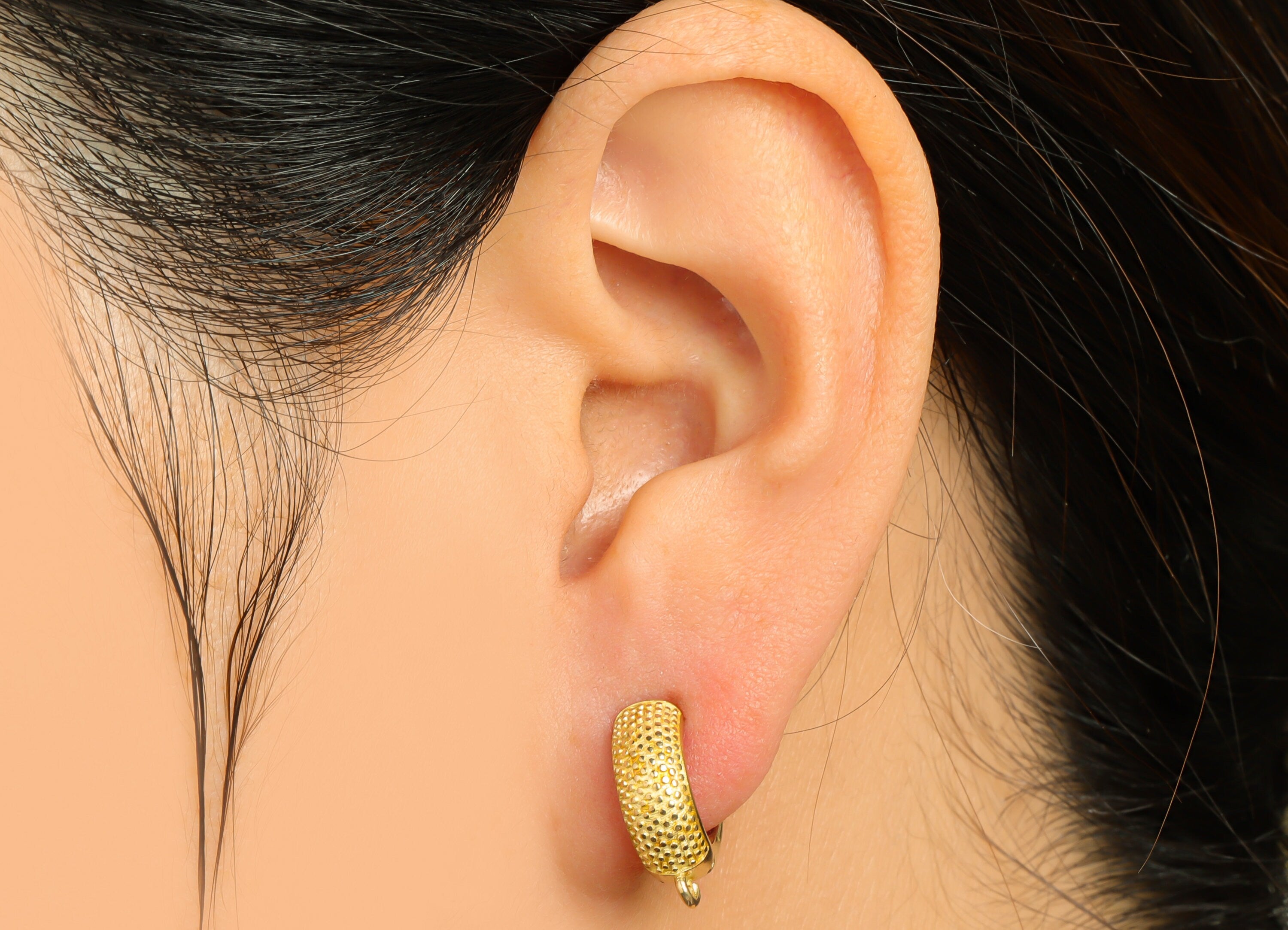 Brass Round Huggie Hoop Earring - Raw Brass Thick Textured Hoop Wire Earring - Brass Minimalist Huggie Hoop Earring - 15.9x14x5.4mm- PP9817 - DOMEDBAZAAR