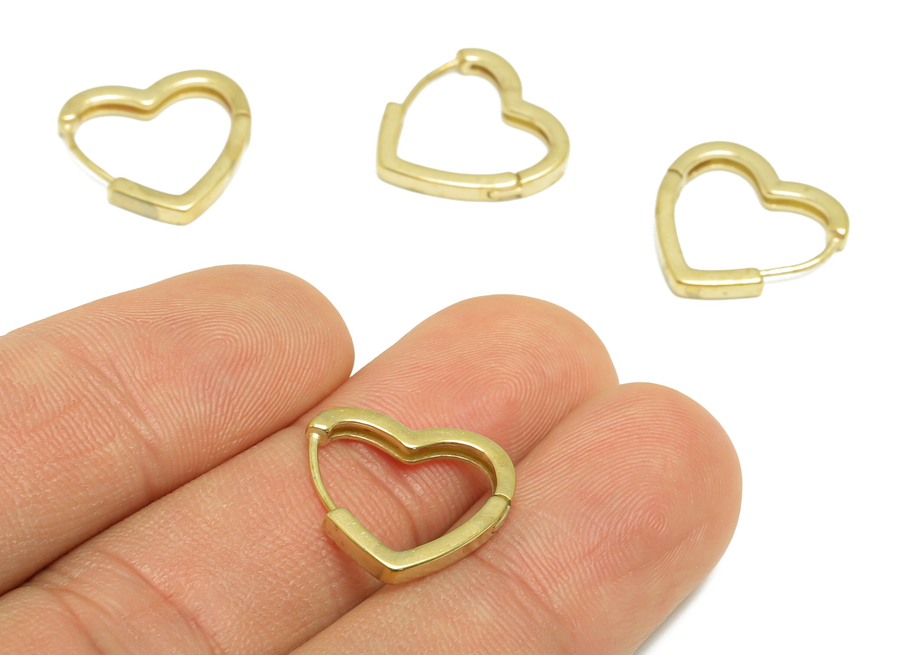Brass Heart Huggie Hoop Earring - Raw Brass Heart Hoop Wire Earring - Brass Huggie Hoop Earring - Heart Clasp Hoop - 15.8x16.3x2mm - PP9818 - DOMEDBAZAAR