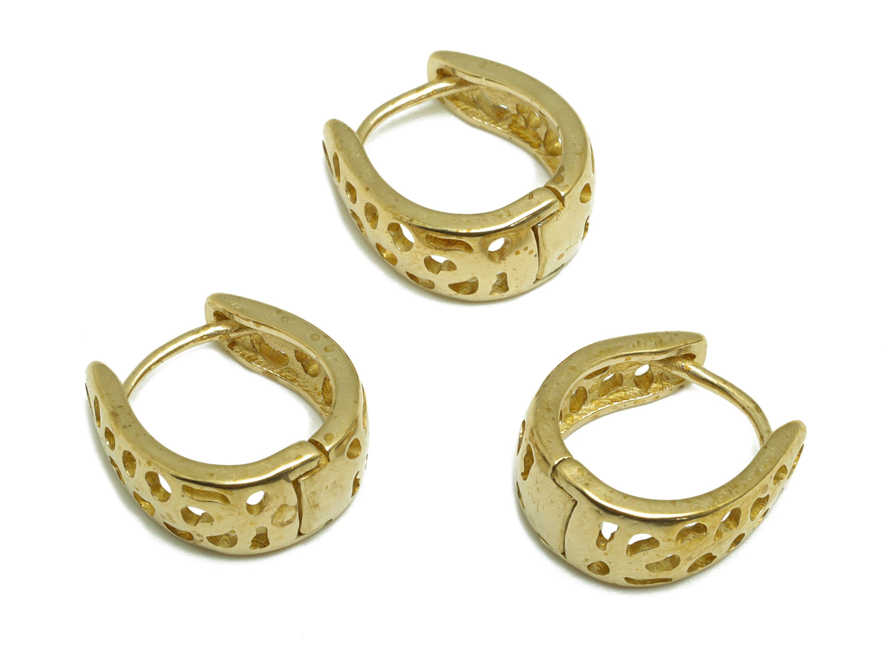 Brass Drop Huggie Hoop Earring - Raw Brass Horseshoe Hoop Wire Earring - Brass Teardrop Clasp Huggie Hoop Earring - 15x13.9x6.8mm- PP9815 - DOMEDBAZAAR