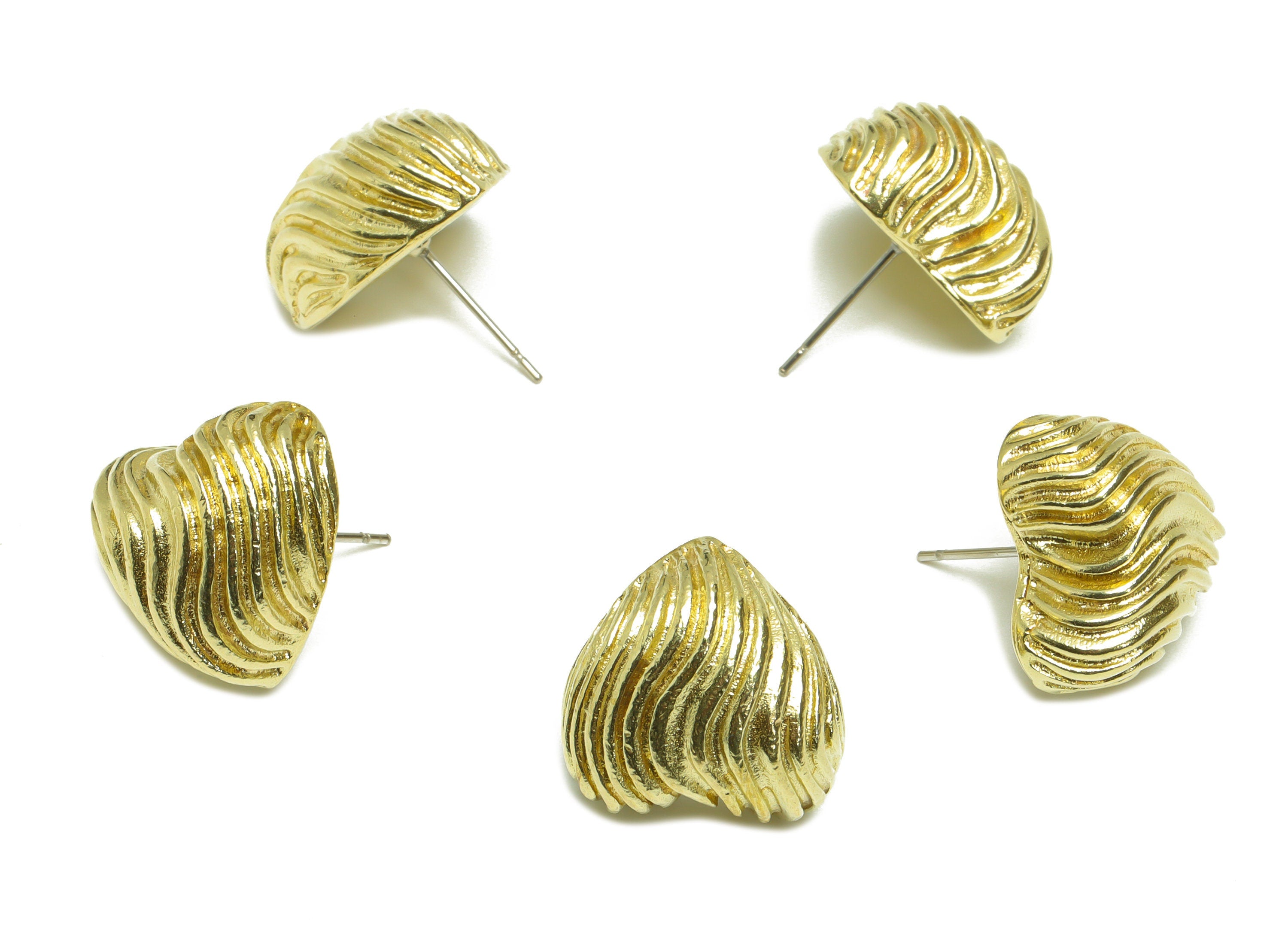 Brass Textured Heart Earring Stud - Raw Brass Cubic Heart Earring Post - Brass Heart Earring Post - Textured Post - 17.38x17.41x9mm - PP9521 - DOMEDBAZAAR