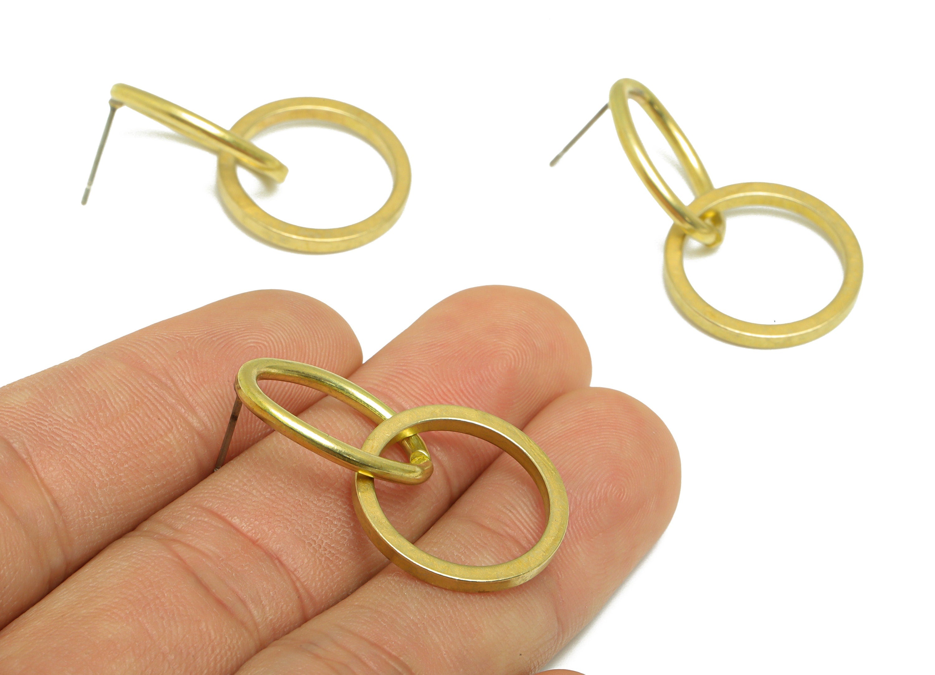 Brass Dangle Oval Earring Post - Raw Brass Round Earring Post - Brass Circle Earring Post - Interlock Earring Post - 34.6x20.3x2mm - PP9964 - DOMEDBAZAAR