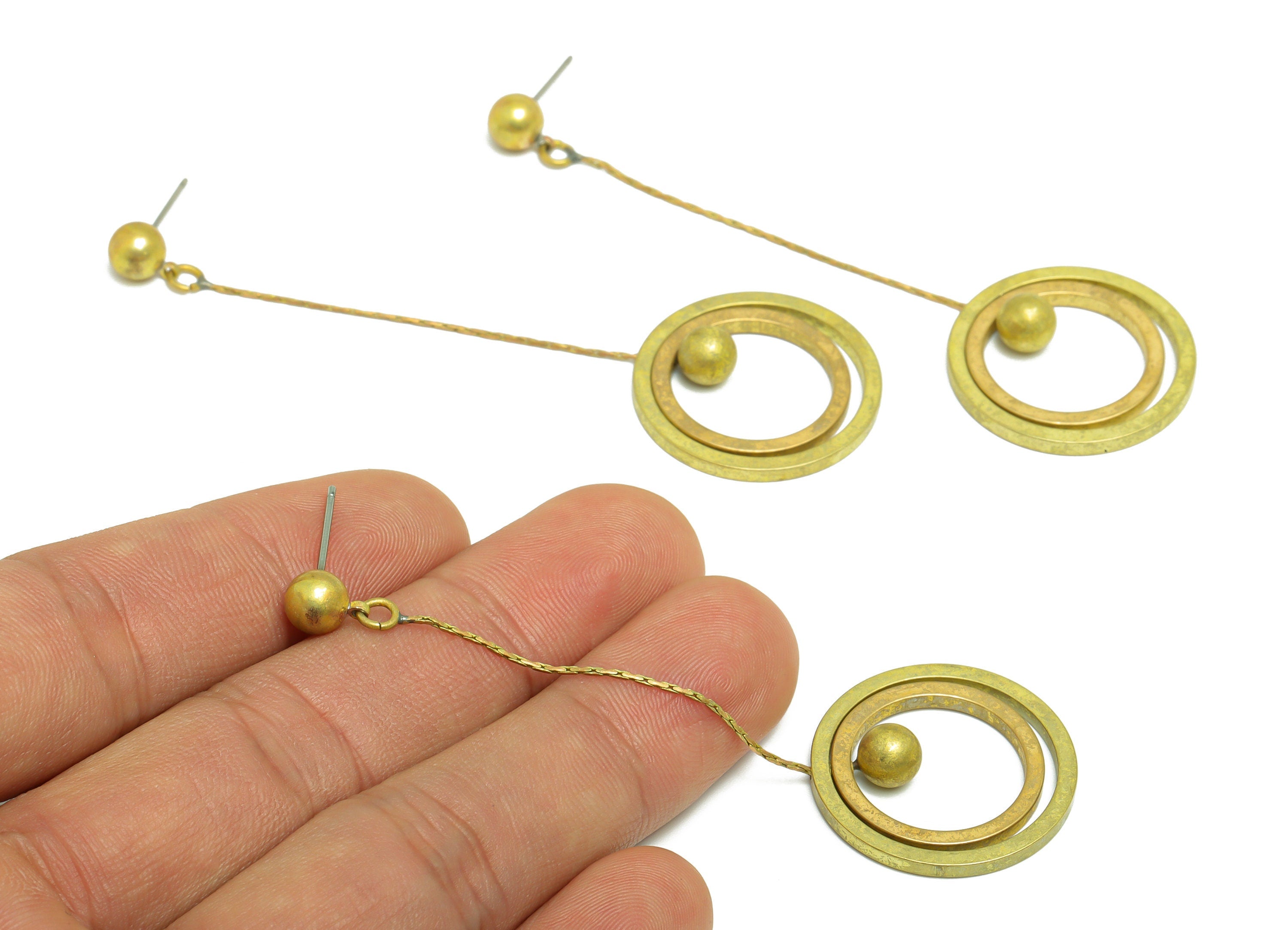 Brass Dangle Ball Earring Post - Raw Brass Round Earring Post - Brass Circle Earring Post - Snake Chain Earring Post - 79x25x1.96mm - PP9961 - DOMEDBAZAAR