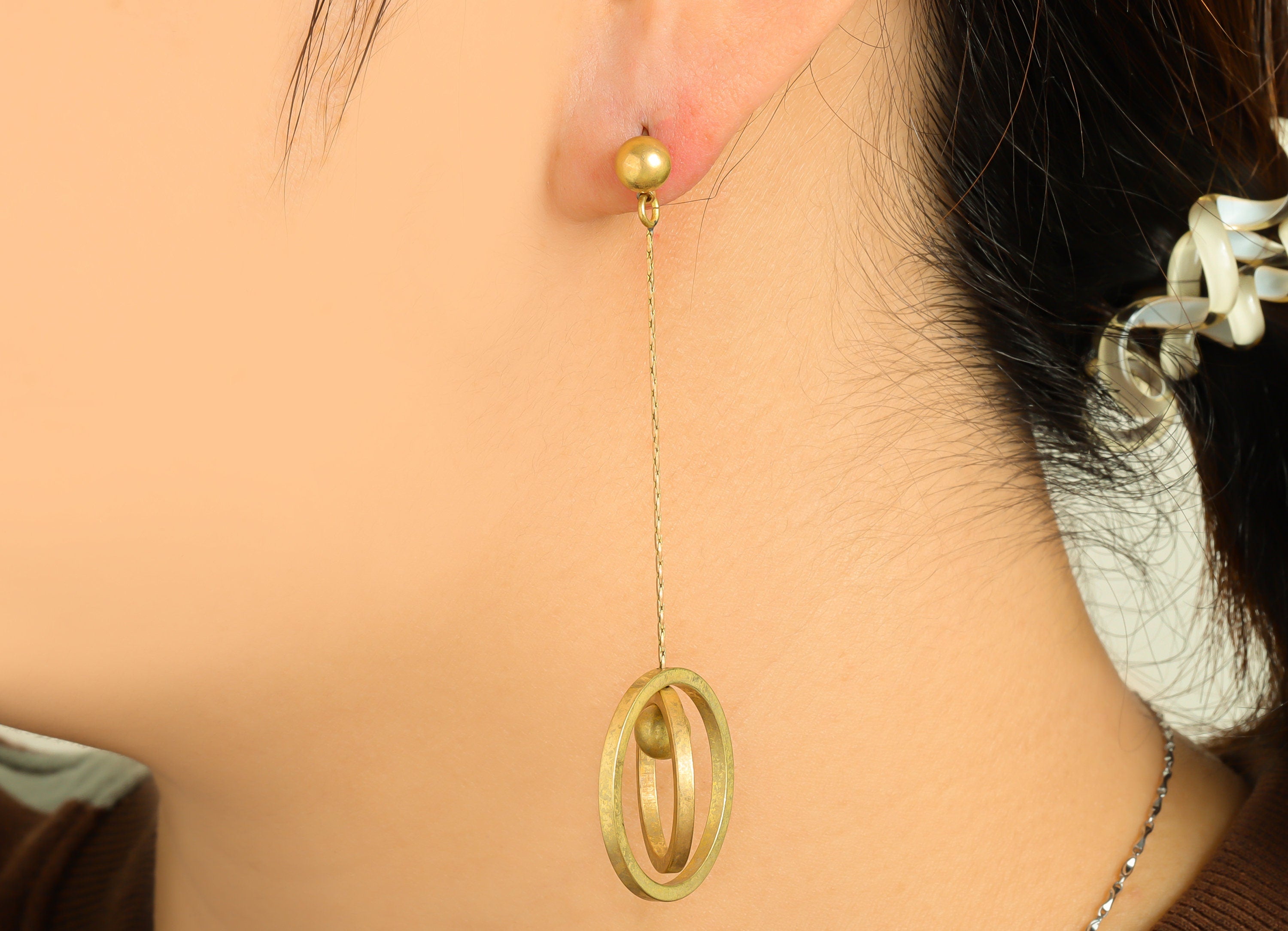 Brass Dangle Ball Earring Post - Raw Brass Round Earring Post - Brass Circle Earring Post - Snake Chain Earring Post - 79x25x1.96mm - PP9961 - DOMEDBAZAAR