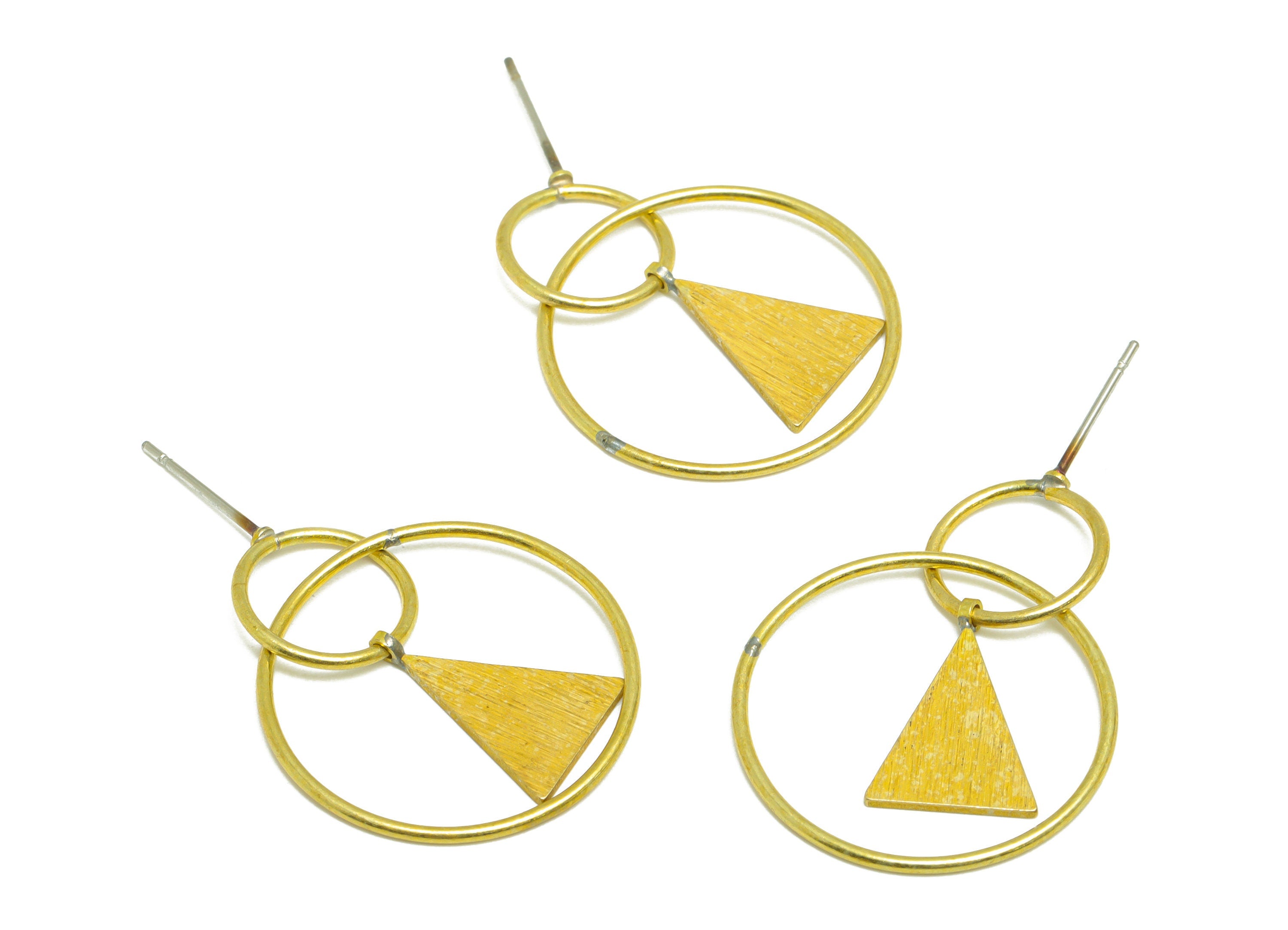 Brass Dangle Round Earring Stud - Raw Brass Round Ball Earring Post - Brass Textured Geometric Wire Earring Post -30.14x22.08x1mm - PP9923 - DOMEDBAZAAR