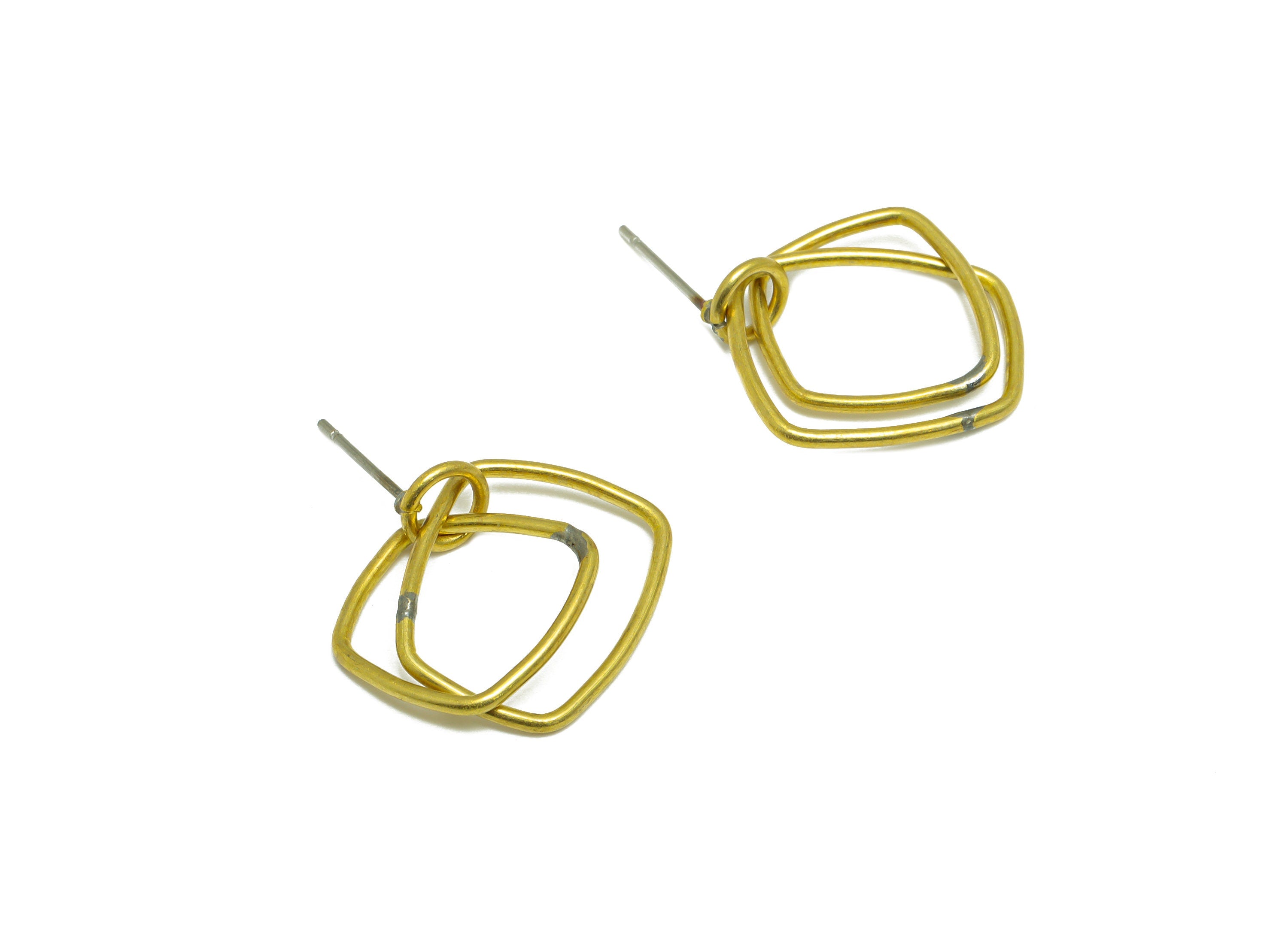 Brass Dangle Earring Stud - Raw Brass Interlock Wire Earring Post - Brass Rectangle Wire Earring Post - Wire Earring Post - 22x6x2mm -PP9922 - DOMEDBAZAAR