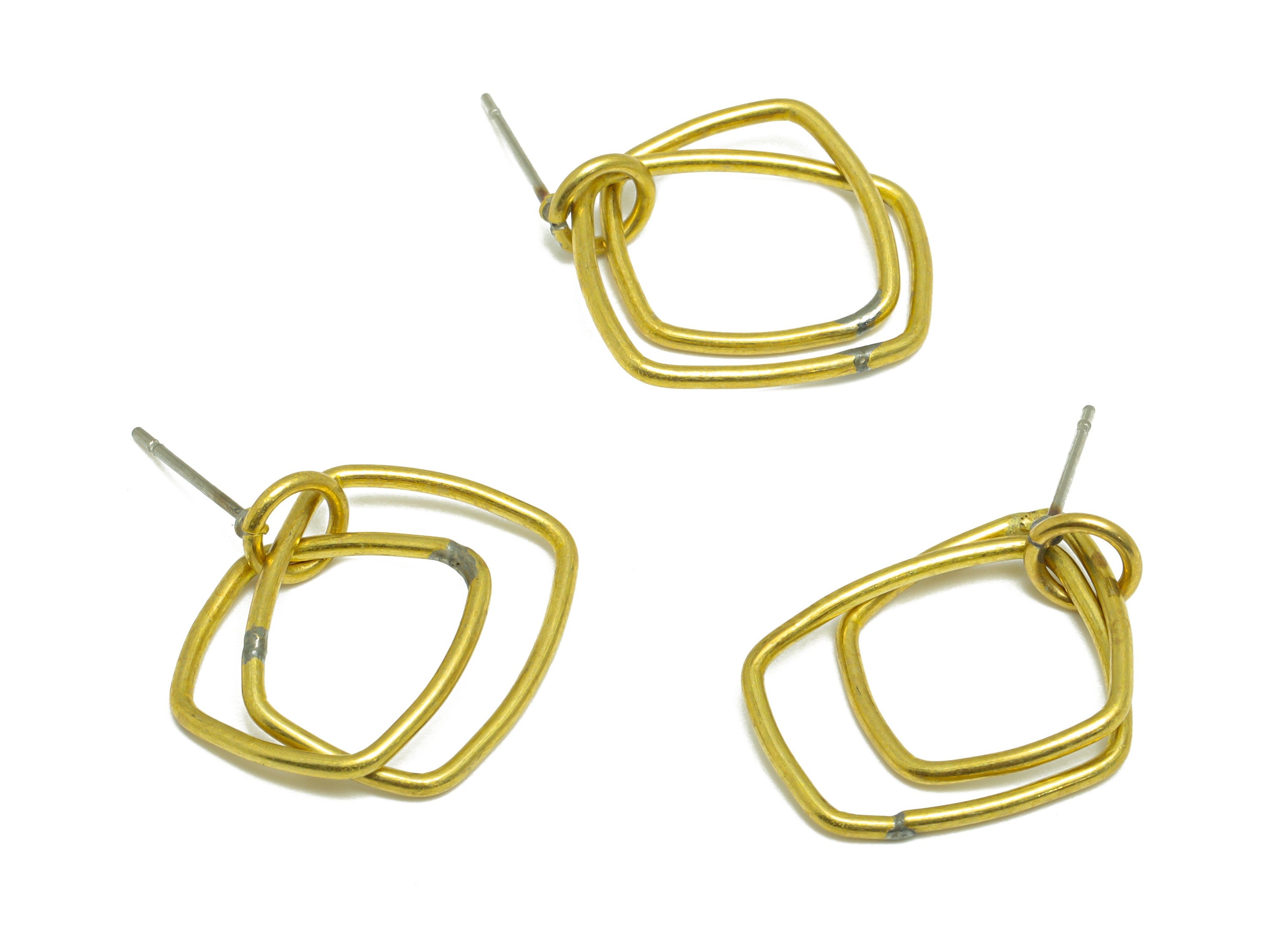 Brass Dangle Earring Stud - Raw Brass Interlock Wire Earring Post - Brass Rectangle Wire Earring Post - Wire Earring Post - 22x6x2mm -PP9922 - DOMEDBAZAAR