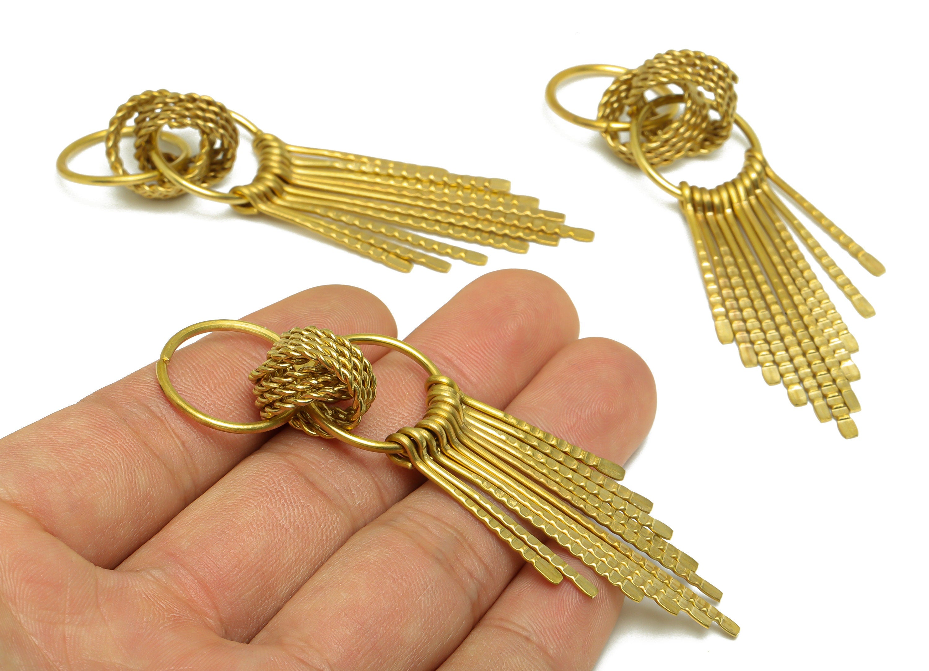 Brass Wire Tassel Earring Charm - Brass Round Wire Earring Charm - Hammered Wire Earring Tassel - Dangle Tassel Charm - 79x20x4.5mm -PP9991 - DOMEDBAZAAR