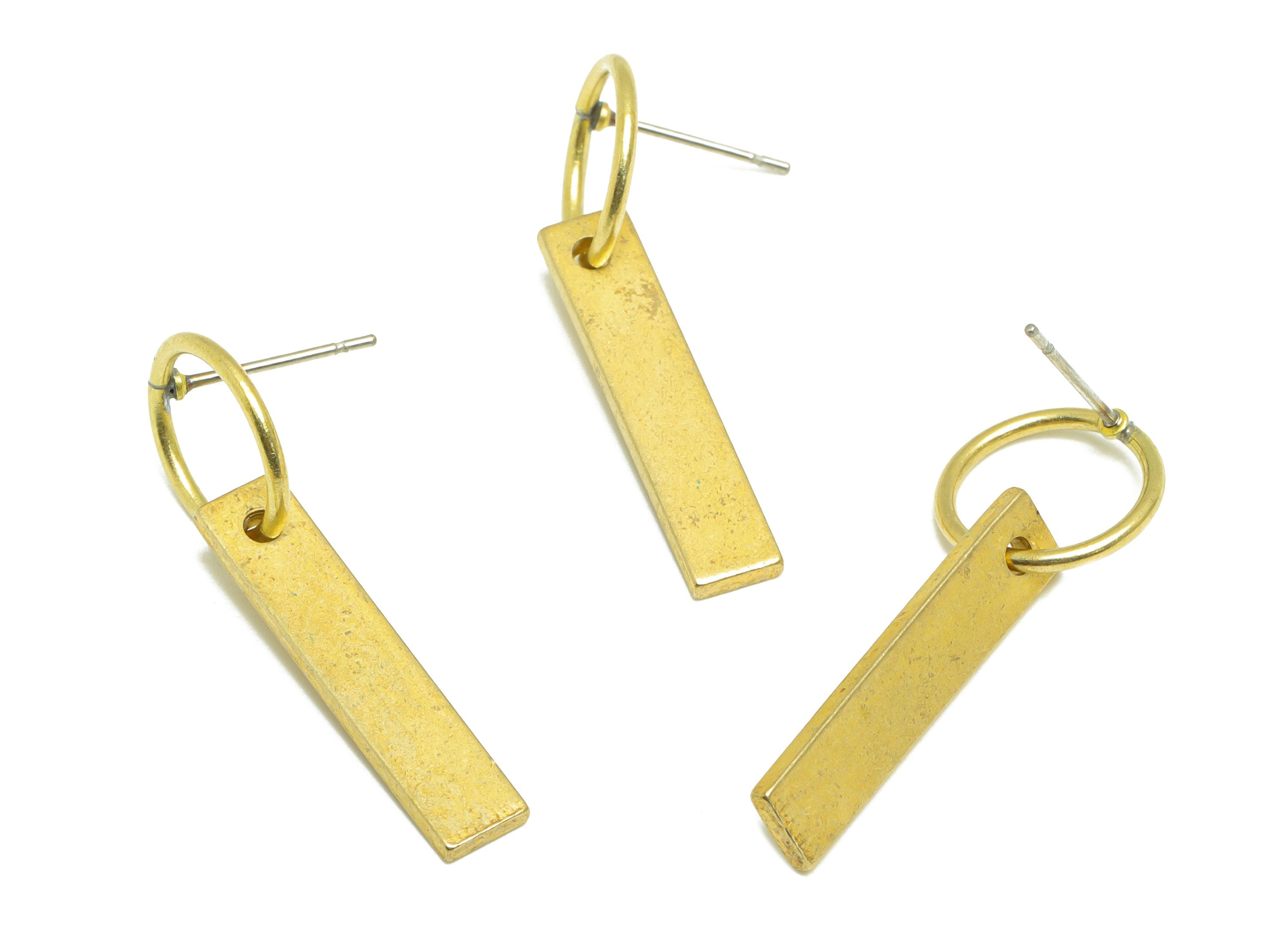 Brass Dangle Earring Stud - Raw Brass Stick Wire Earring Post - Brass Rectangle Wire Earring Post - Round Wire Post - 33x12.13x1mm - PP9968 - DOMEDBAZAAR