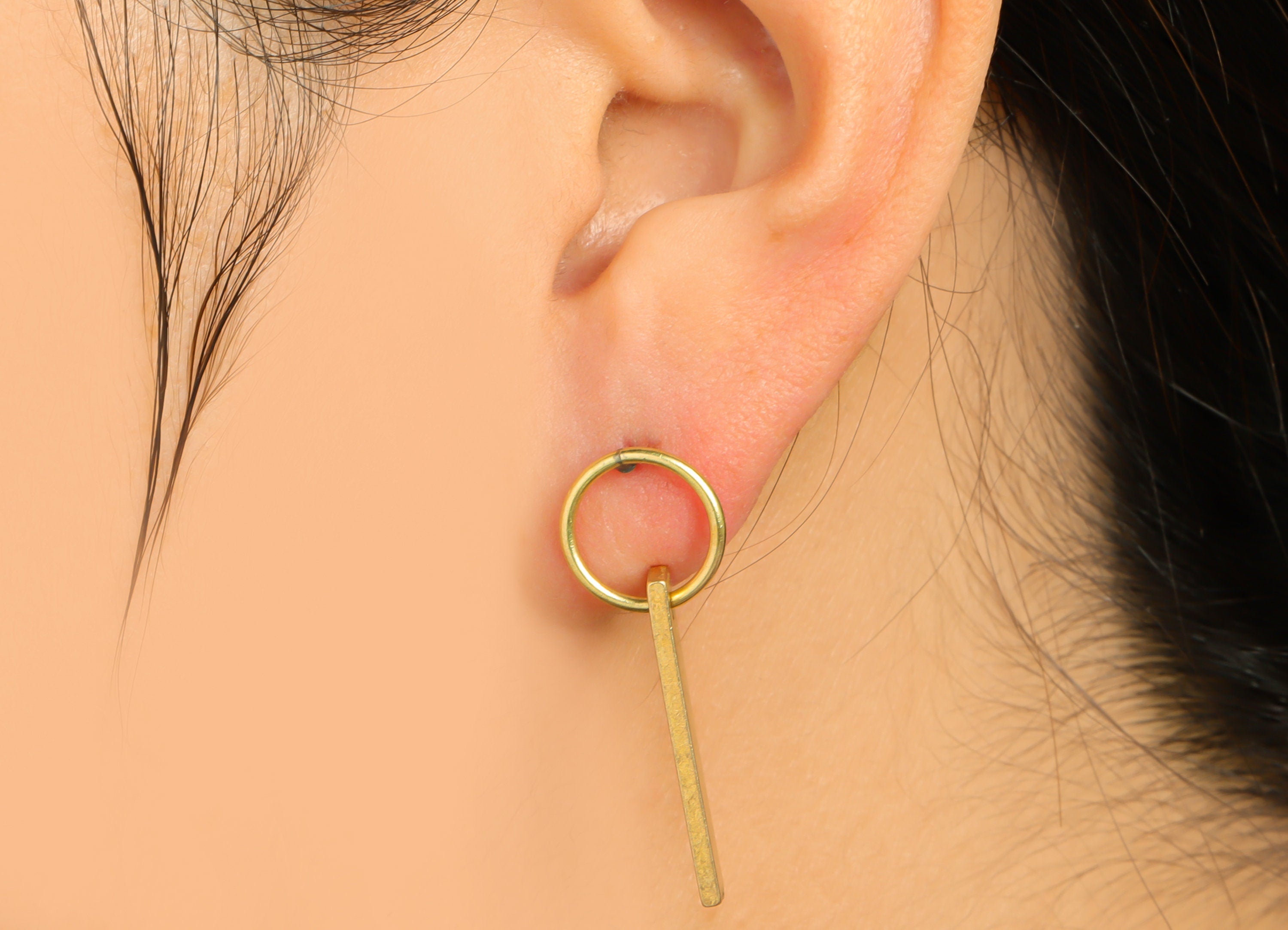 Brass Dangle Earring Stud - Raw Brass Stick Wire Earring Post - Brass Rectangle Wire Earring Post - Round Wire Post - 33x12.13x1mm - PP9968 - DOMEDBAZAAR