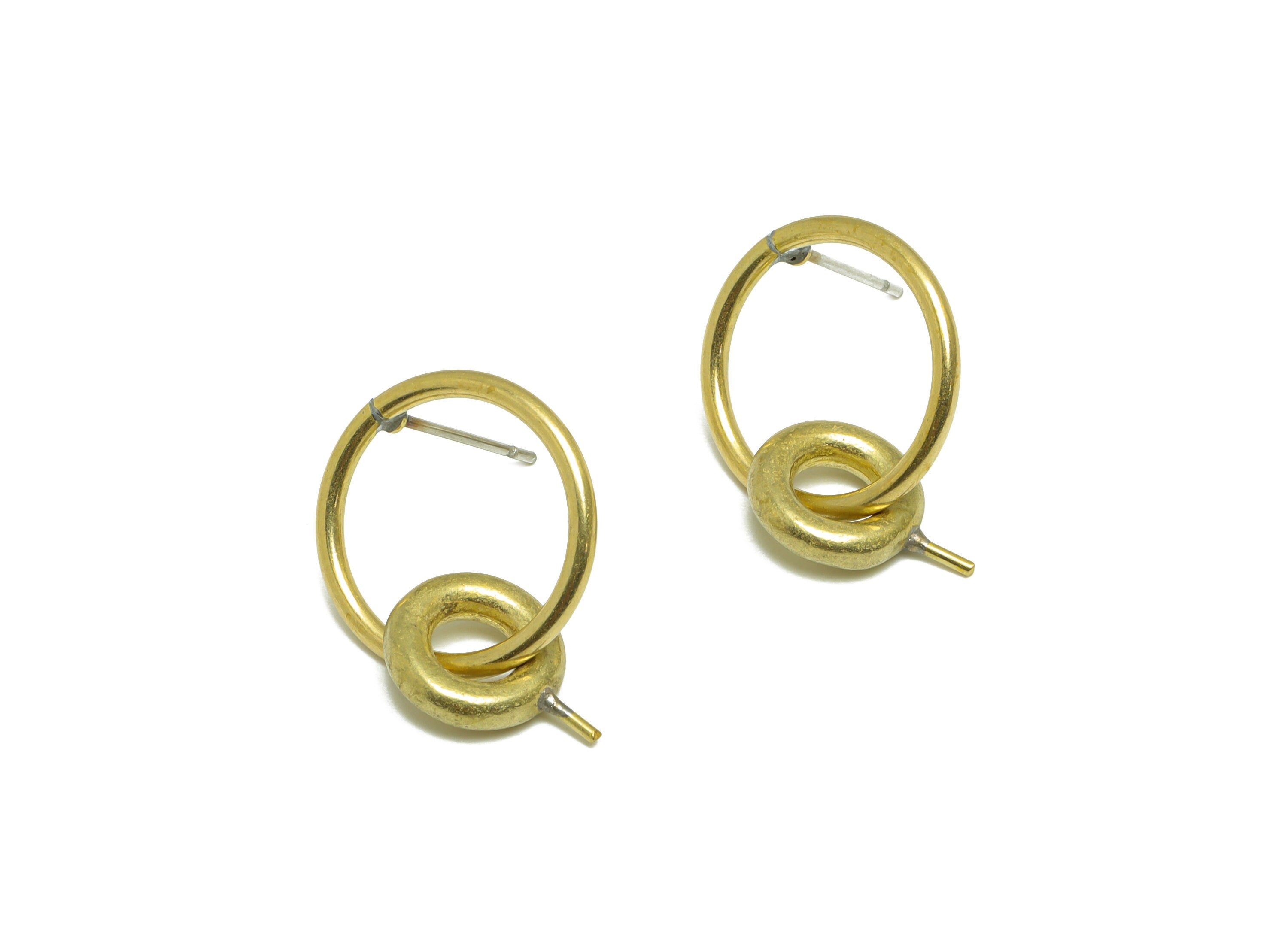 Round Dangle Earring Stud - Raw Brass Circle Earring Post - Brass Geometry Earring Post - Brass Post for Pearl - 24.9x15.86x1.49mm - PP9975 - DOMEDBAZAAR