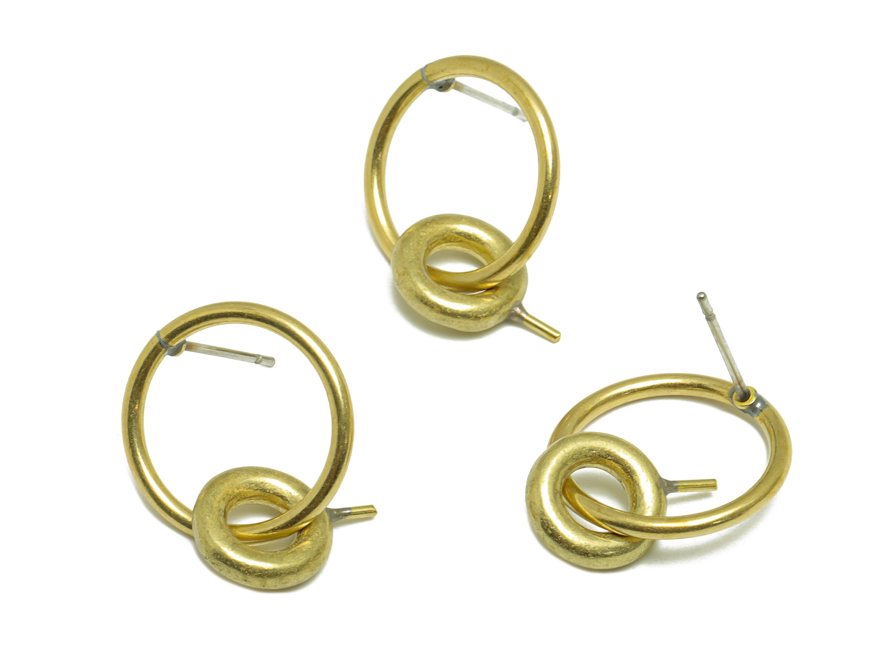 Round Dangle Earring Stud - Raw Brass Circle Earring Post - Brass Geometry Earring Post - Brass Post for Pearl - 24.9x15.86x1.49mm - PP9975 - DOMEDBAZAAR