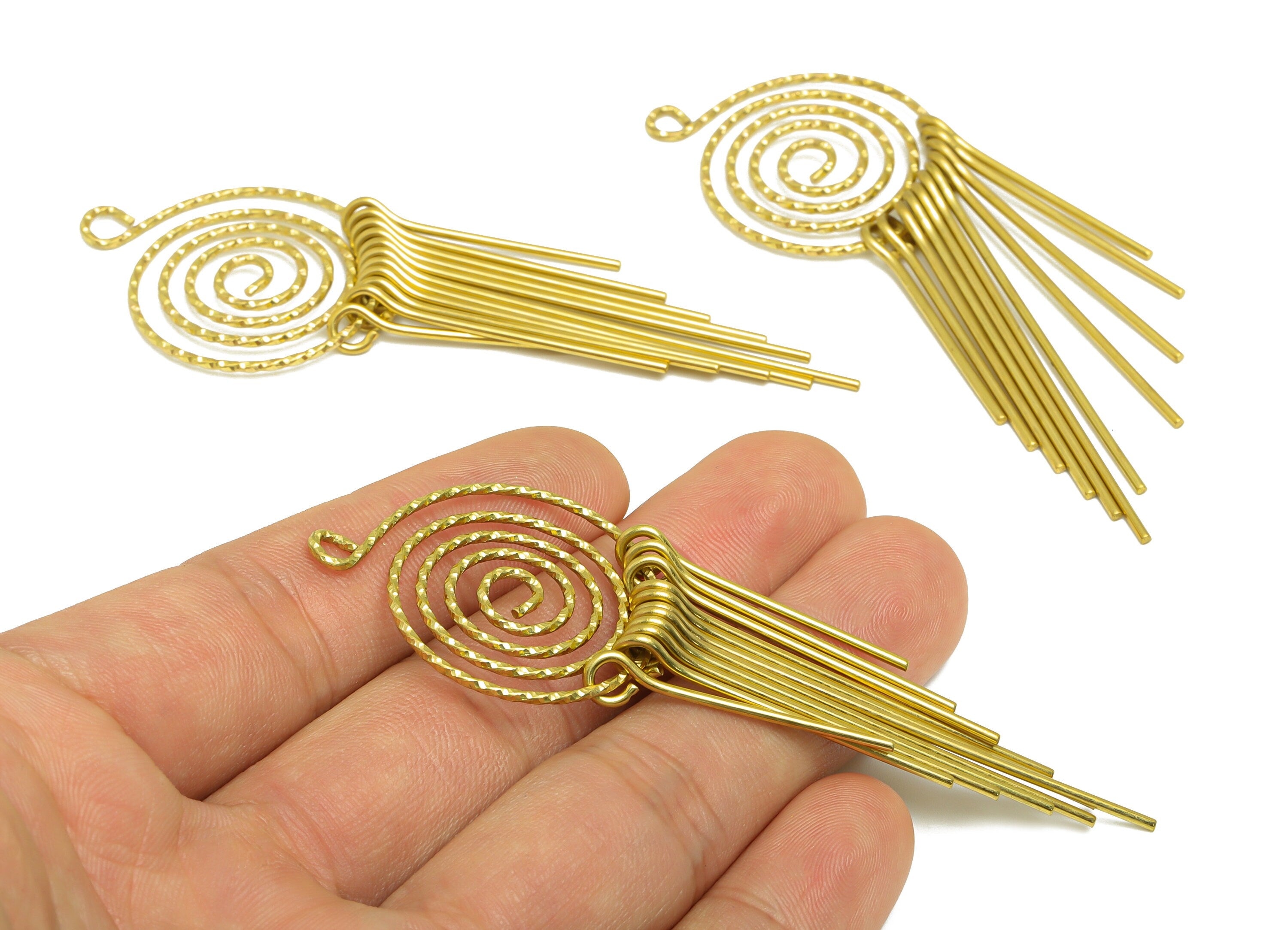 Snail Wire Tassel Earring Charm - Brass Round Wire Earring Charm - Textured Wire Earring Tassel - Dangle Tassel Charm - 86x27.4x5mm -PP9990 - DOMEDBAZAAR