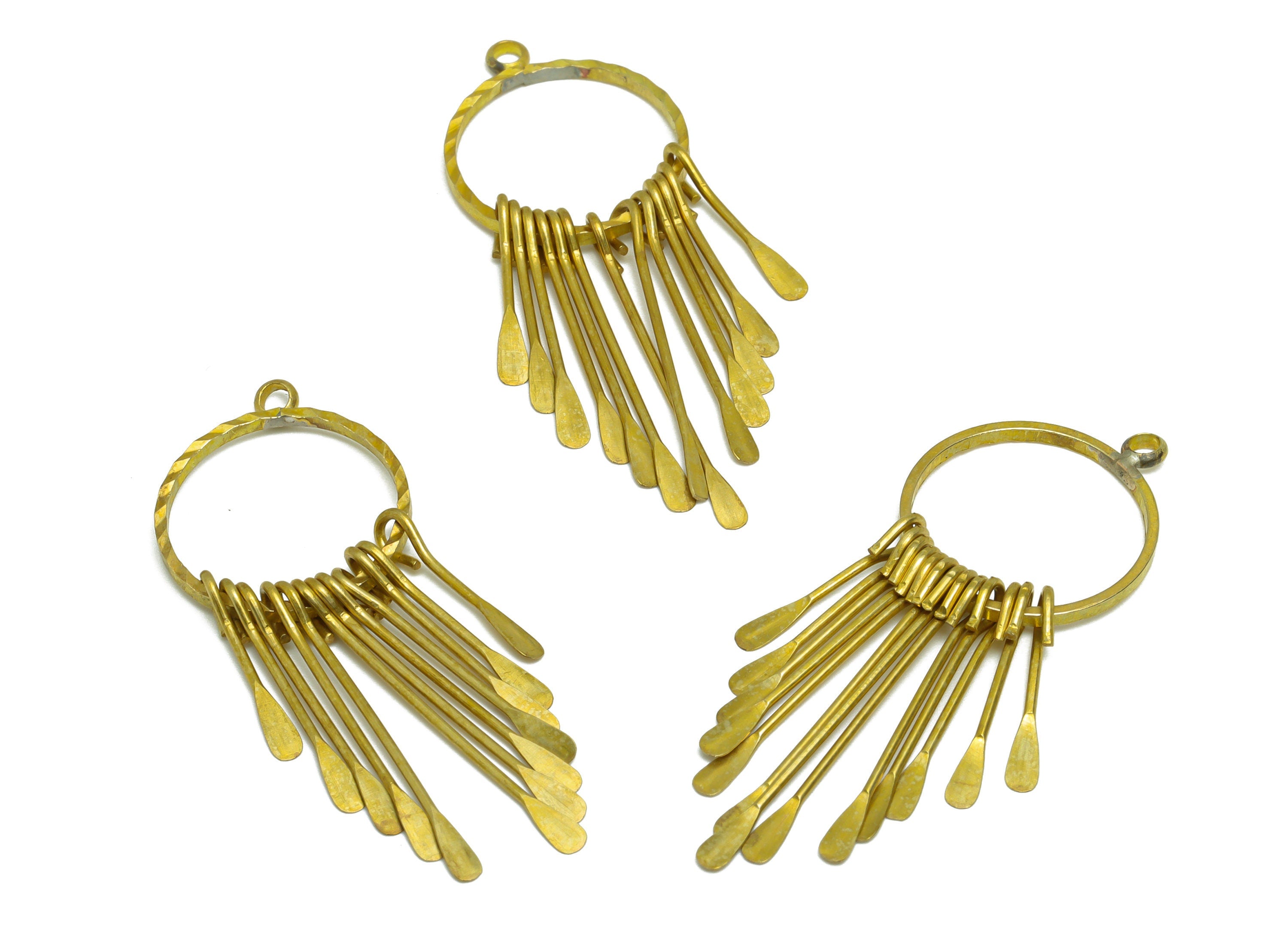 Brass Wire Tassel Earring Charm - Brass Textured Wire Earring Charm - Hammered Wire Earring Tassel - Dangle Tassel Charm - 43x15x1mm -PP9918 - DOMEDBAZAAR