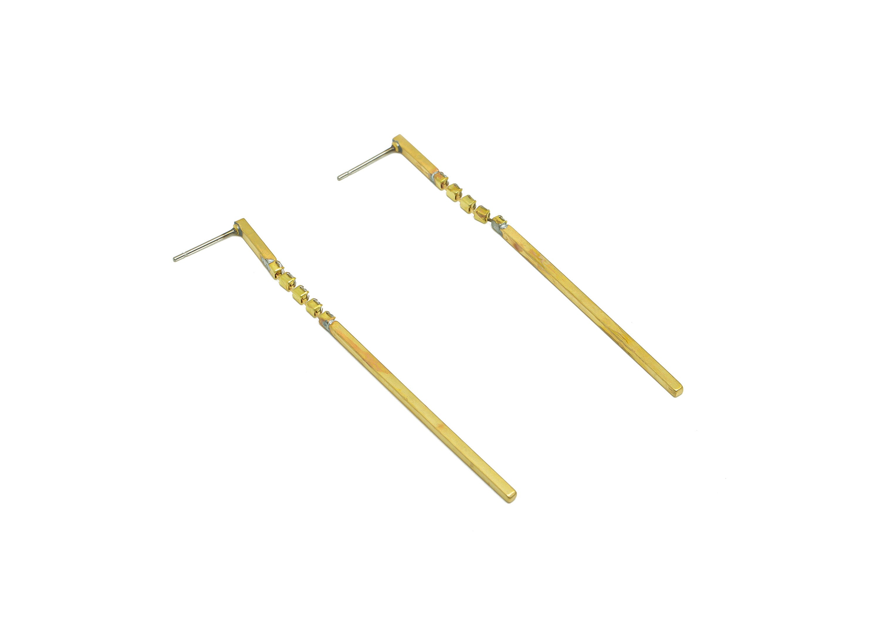 Brass CZ Dangle Earring Stud - Raw Brass Stick Earring Post - Brass Cubic Zircon Earring Post - CZ Bar Wire Post - 63.5x2.07x1.56mm - PP9945 - DOMEDBAZAAR