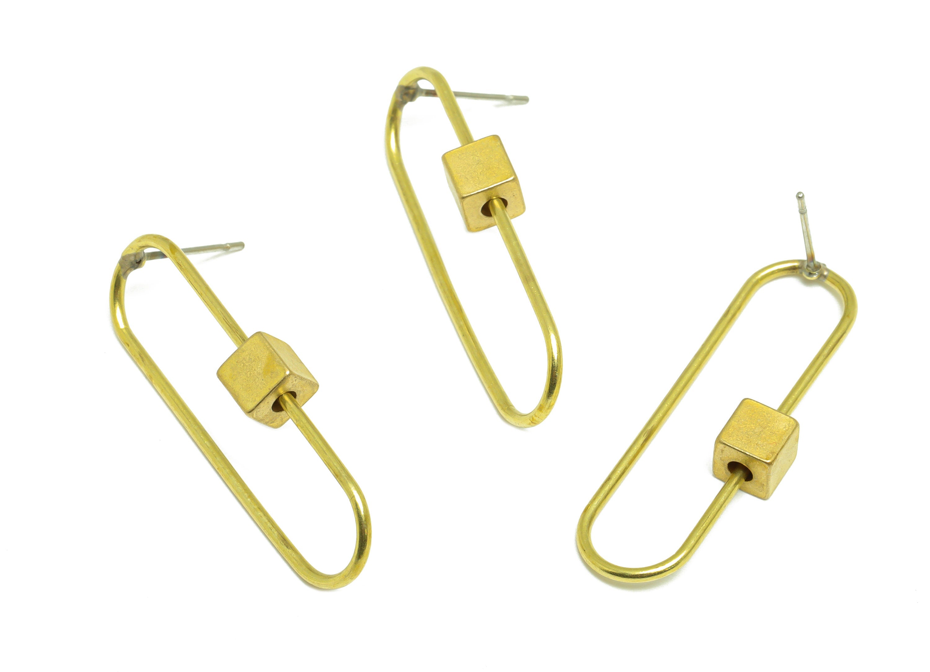 Brass Oval Rectangle Earring Stud - Raw Brass Cube Earring Post - Brass Wire Earring Post - Geometric Earring Post - 36.7x10x1.24mm - PP9937 - DOMEDBAZAAR