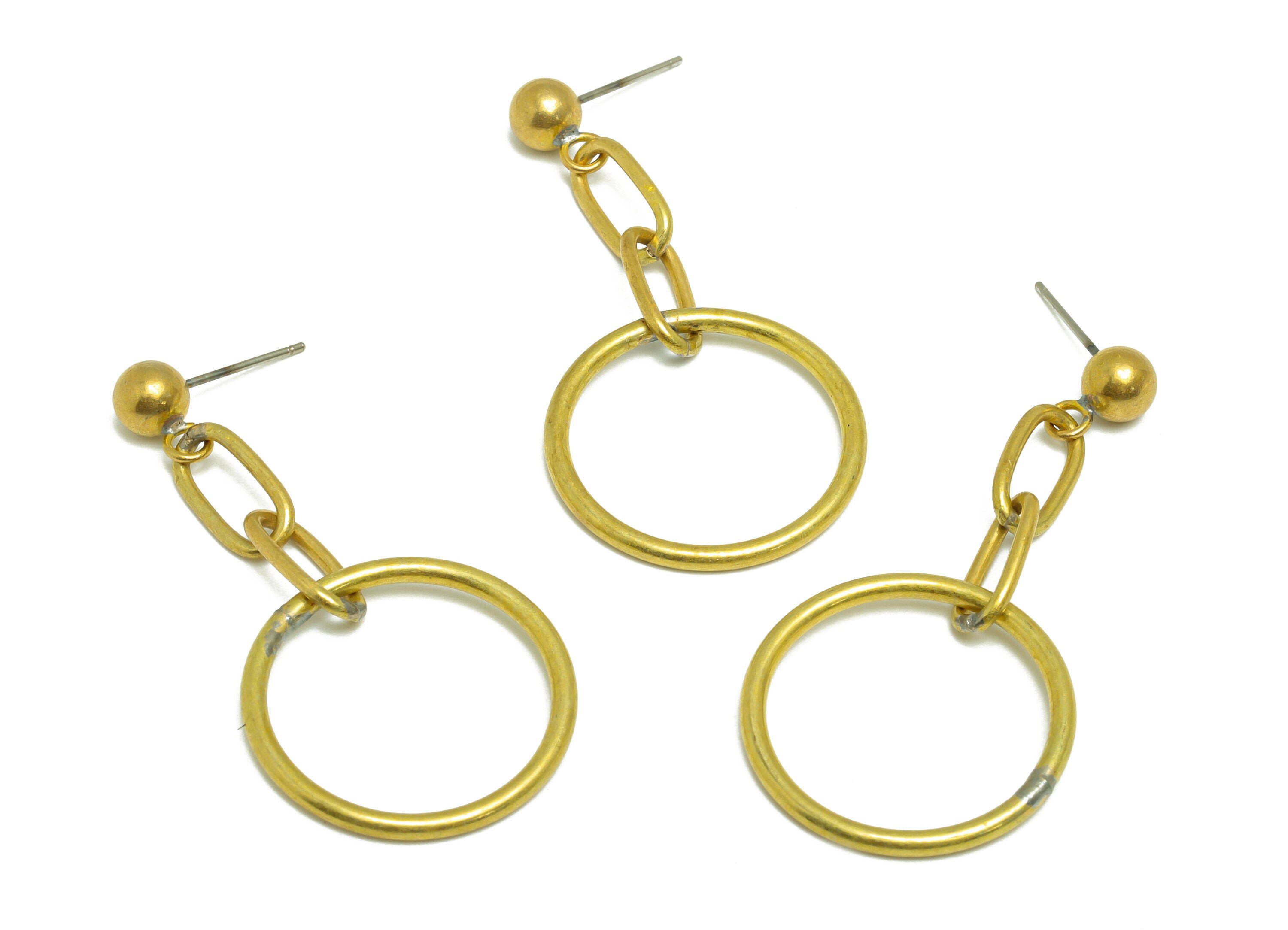 Brass Dangle Round Earring Stud - Raw Brass Oval Ball Earring Post - Brass Interlock Geometric Earring Post - 51.25x25x1.4mm - PP9935 - DOMEDBAZAAR