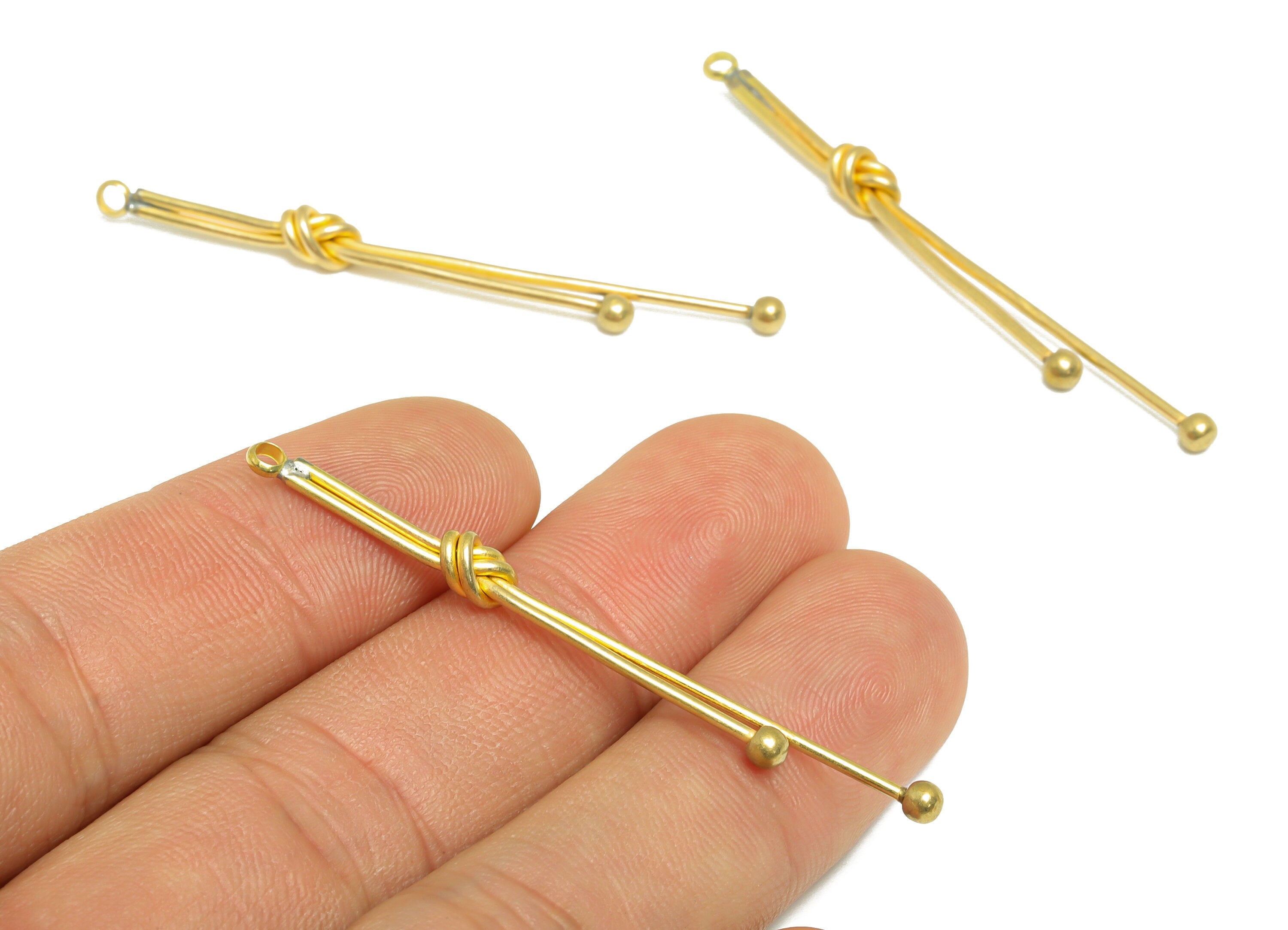 Brass Wire Knot Earring Charm - Brass Stick Wire Earring Charm - Bar Wire Earring Charm - Knot Stick Pendant - 54.27x5.18x1.08mm -PP9959 - DOMEDBAZAAR