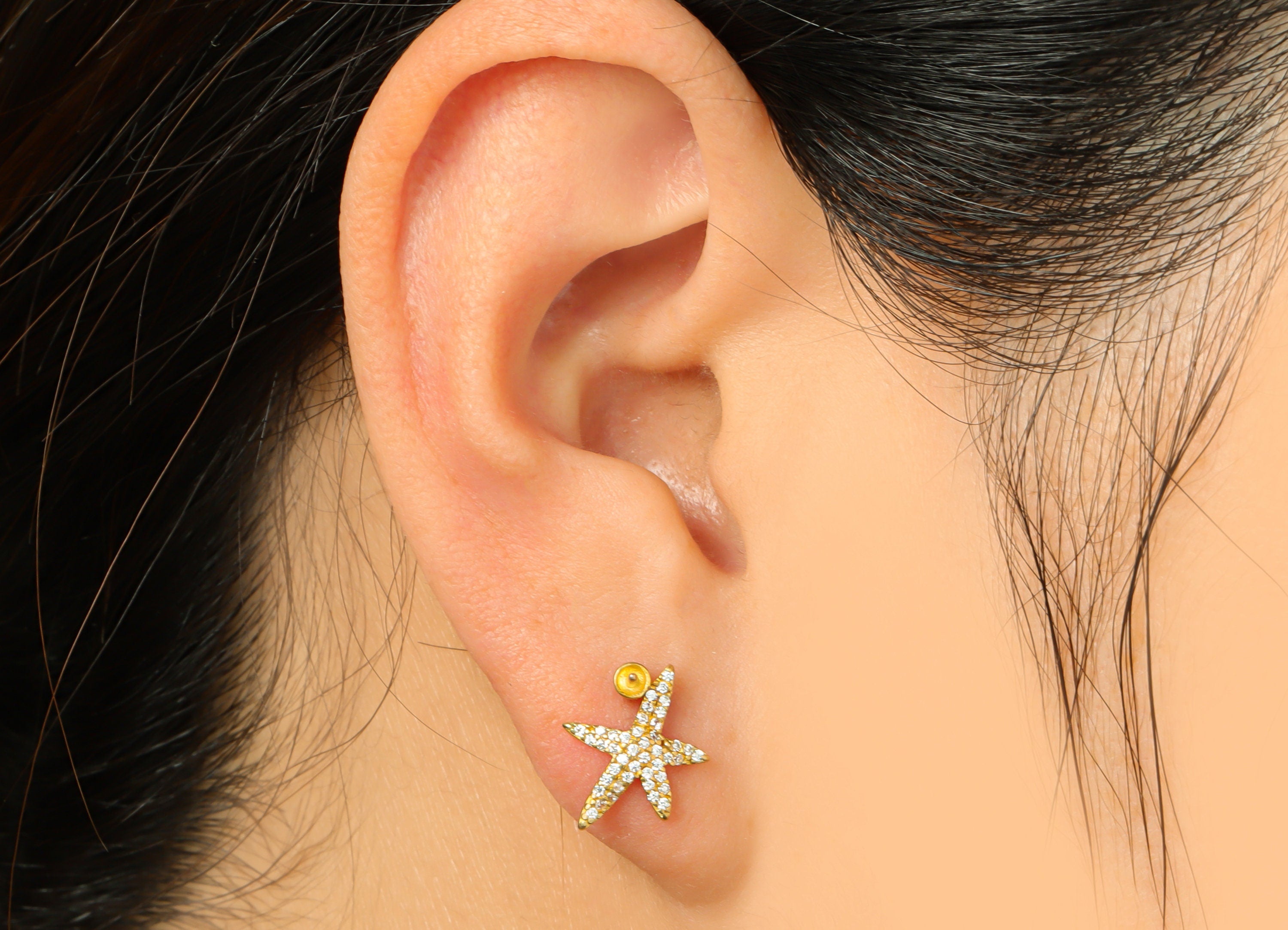 Brass CZ Starfish Earring Stud - Raw Brass Zircon Starfish Earring - Brass Star Earring Post - Pearl Setting For Earring - 13x10x2mm -PP9697 - DOMEDBAZAAR