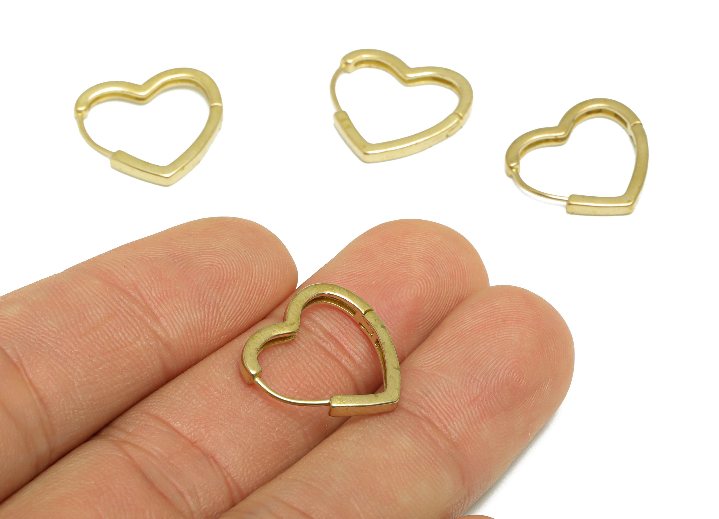 Brass Heart Huggie Hoop Earring - Raw Brass Heart Earring Clasp - Brass Heart Hoop Earring - Clasp Hoop Earring - 18x17.7x2.25mm - PP9662 - DOMEDBAZAAR