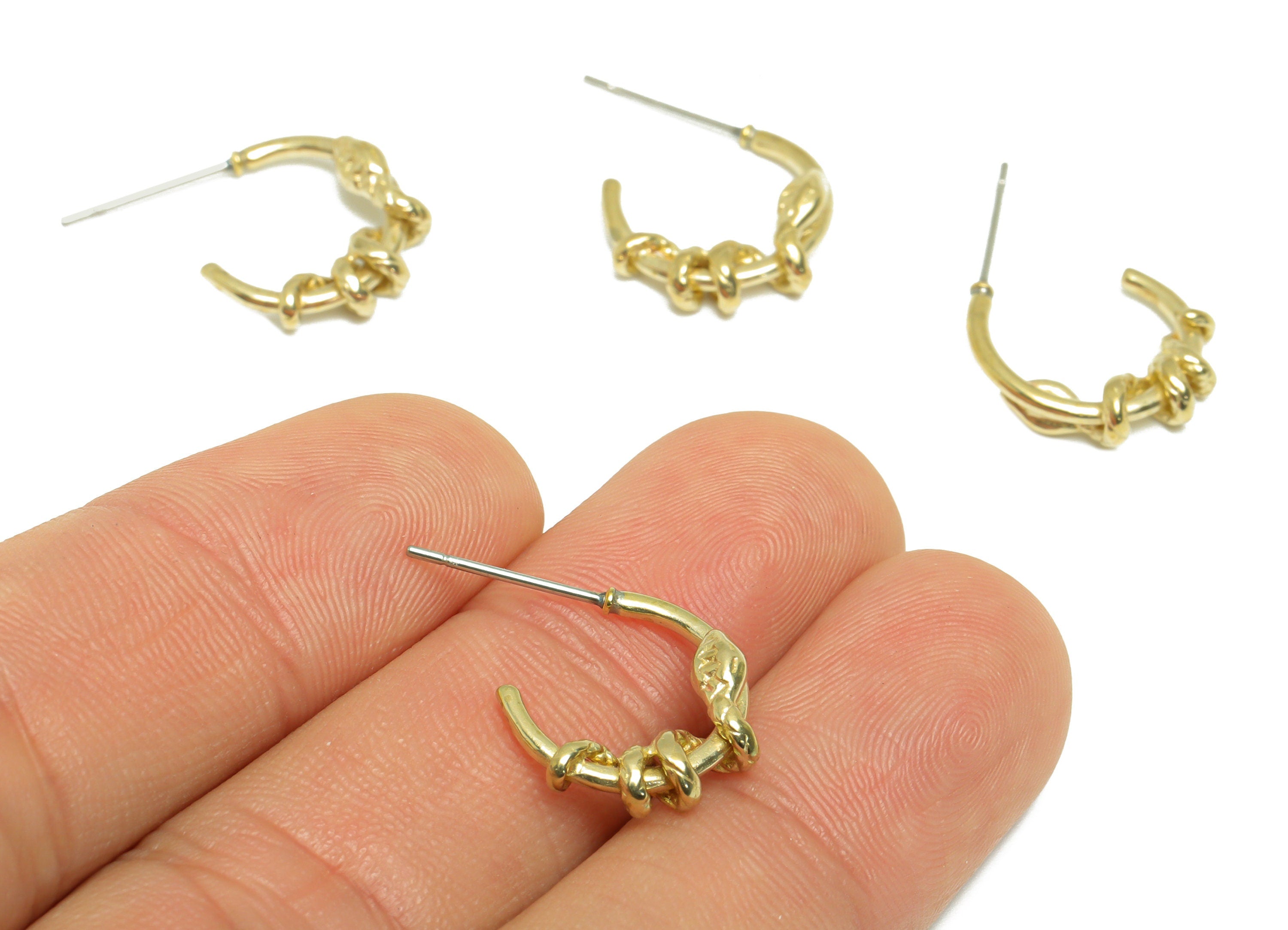 Brass Wrapped Hoop C Earring - Raw Brass Twine Snake Earring Stud - Brass Open Hoop Earring Stud - Hoop Earring Post - 15x12x3mm - PP9638 - DOMEDBAZAAR