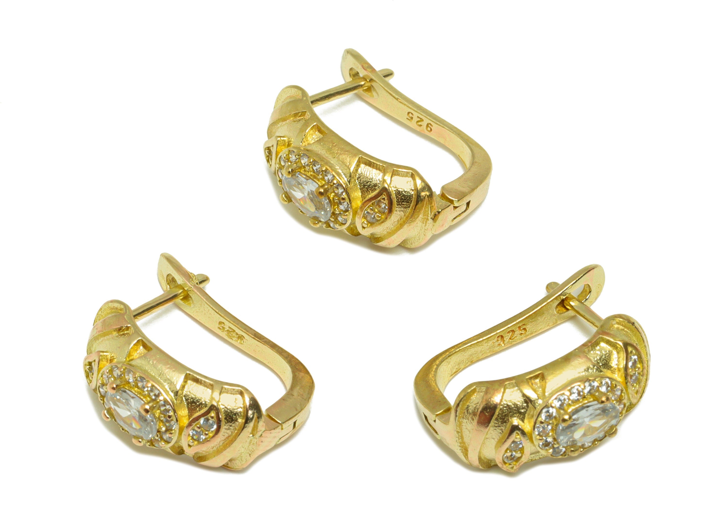 Brass CZ English Lock Earring - Raw Brass Oval Hoop English Lock Earring - Cubic Zircon Oval Hoop Earring - English Lock - 19x15x4mm -PP9510 - DOMEDBAZAAR