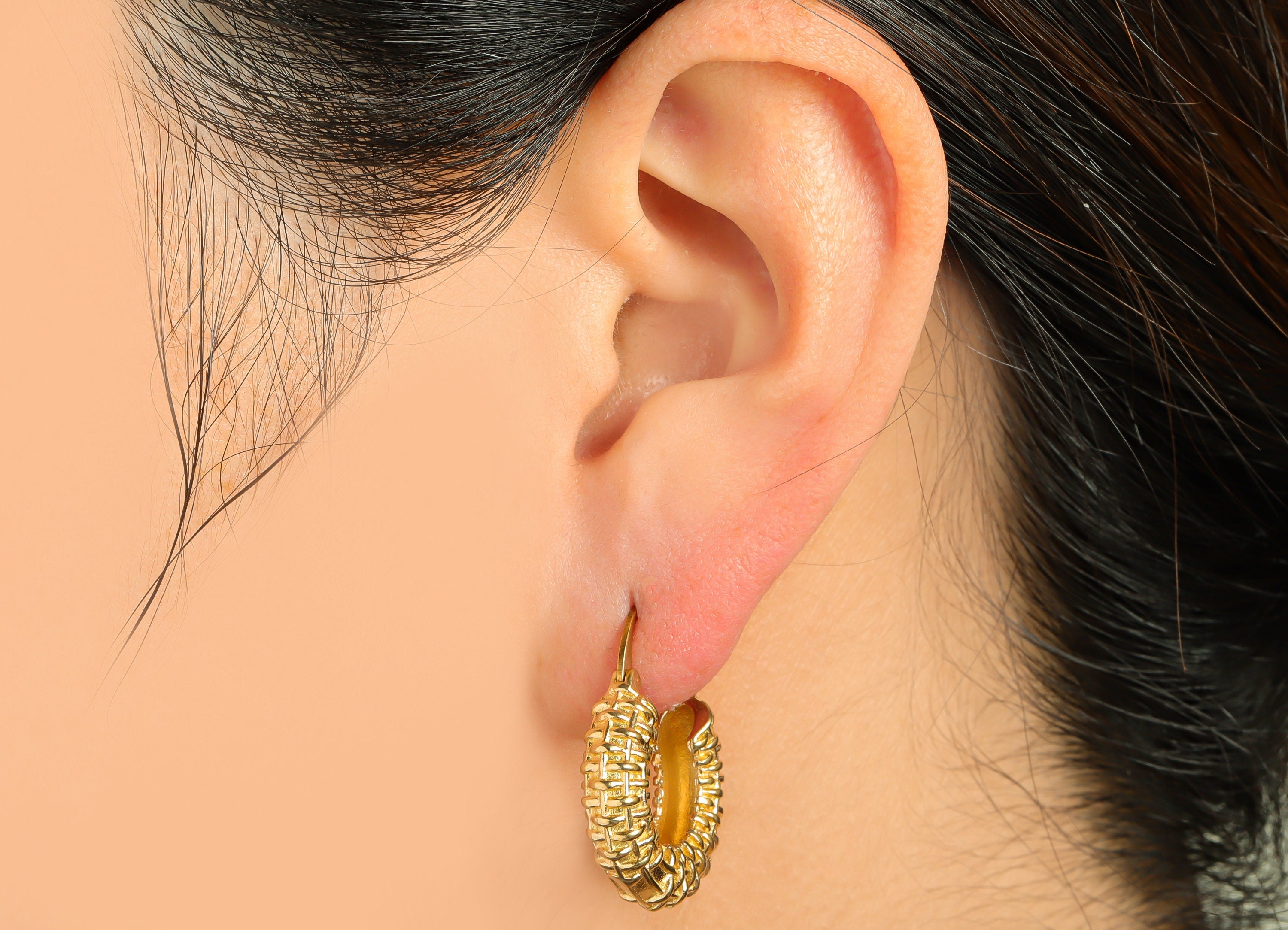 Brass Textured Hinged Back Earring - Raw Brass Thick Hoop Earring - Brass Textured Hoop Earring - Hinged Back Earring - 24x21x10mm - PP9502 - DOMEDBAZAAR