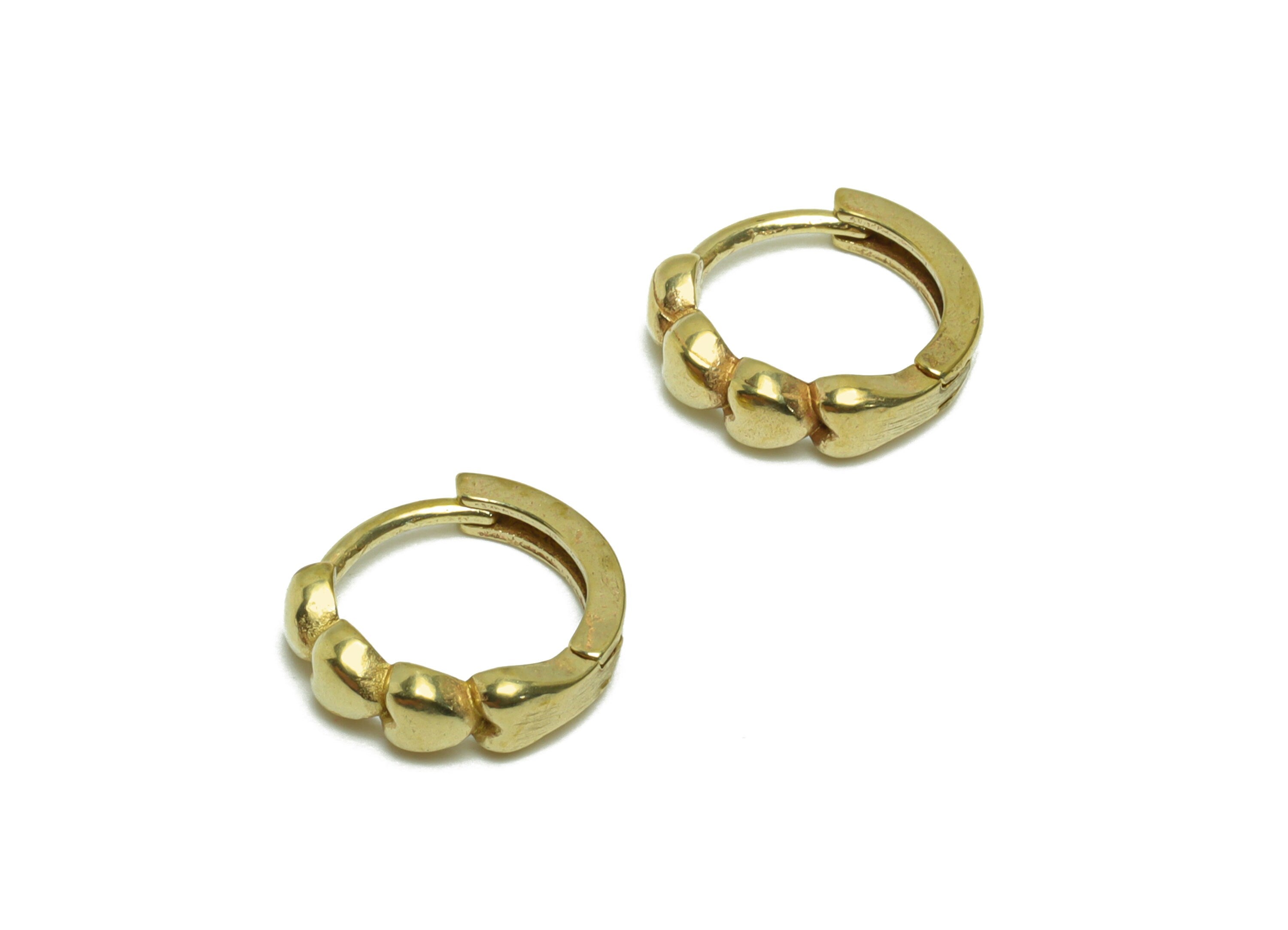 Brass Heart Huggie Hoop Earring - Raw Brass Heart Hoop Huggie Earring - Brass Round Huggie Hoop Earring - 11.57x12.33x2.20mm - PP9501 - DOMEDBAZAAR