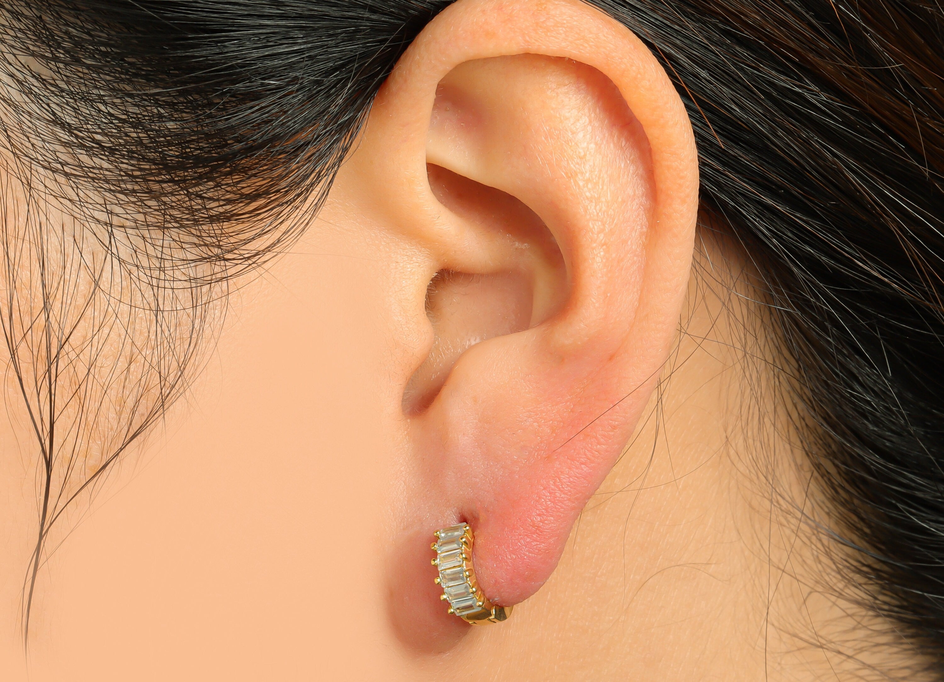 Brass CZ Round Huggie Hoop Earring - Raw Brass Cubic Zircon Hoop Huggie Earring - Brass Mini Huggie Hoop Earring - 10.41x11.37x2mm - PP9513 - DOMEDBAZAAR