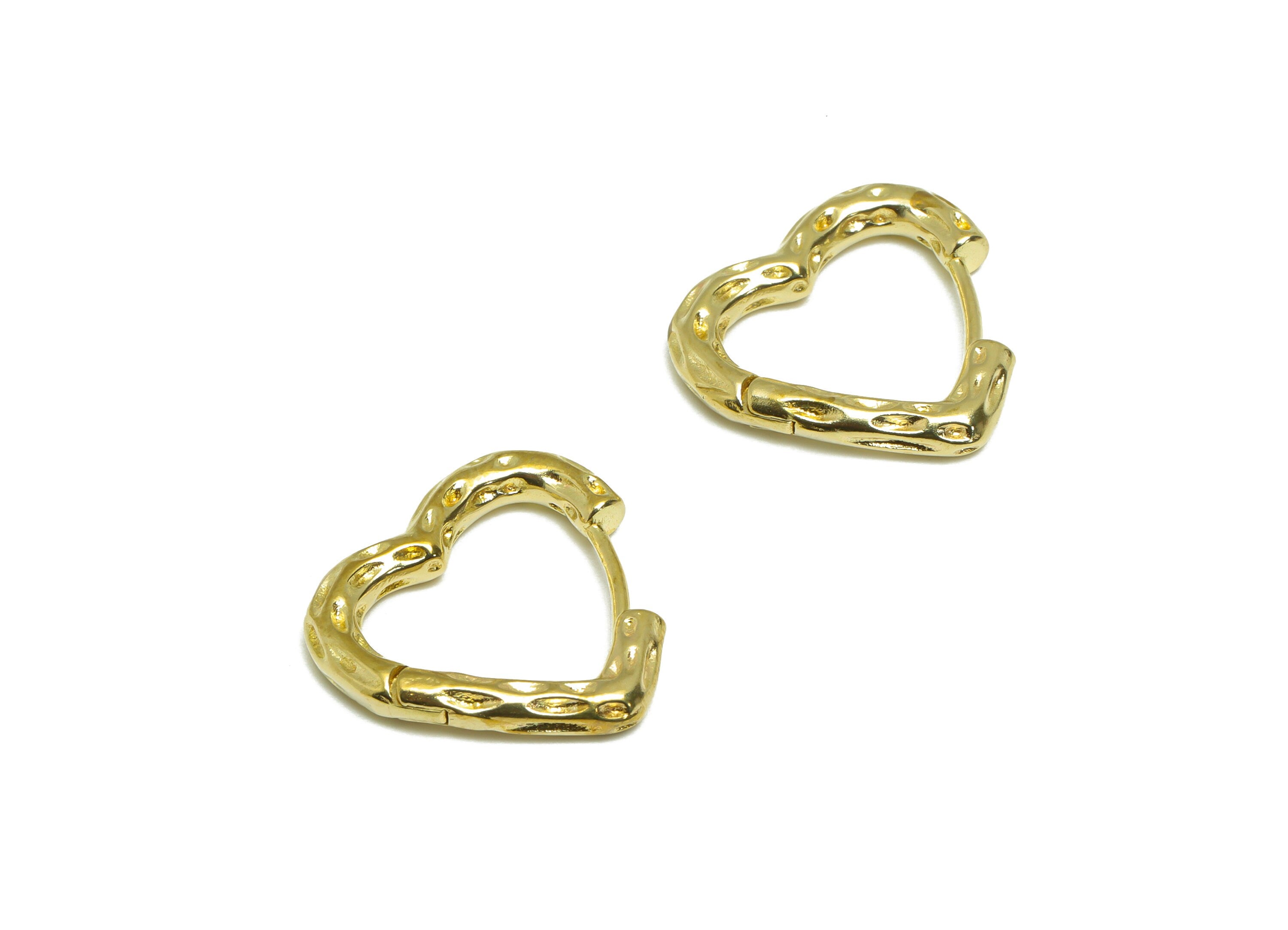 Brass Textured Heart Huggie Hoop Earring - Raw Brass Heart Hoop Clasp Huggie Earring - Brass Huggie Hoop Earring - 17.97x18.92x3mm - PP9504 - DOMEDBAZAAR
