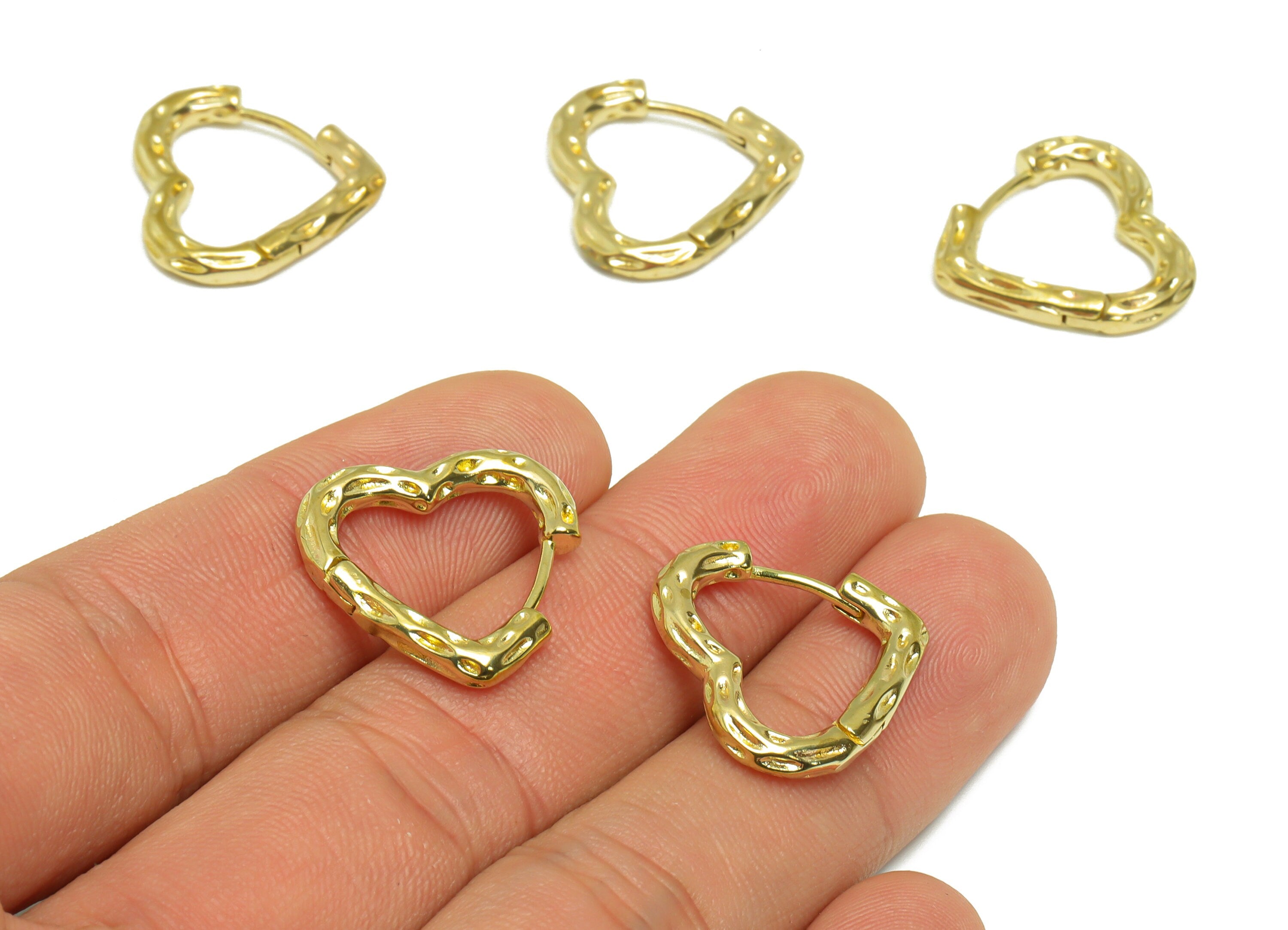 Brass Textured Heart Huggie Hoop Earring - Raw Brass Heart Hoop Clasp Huggie Earring - Brass Huggie Hoop Earring - 17.97x18.92x3mm - PP9504 - DOMEDBAZAAR