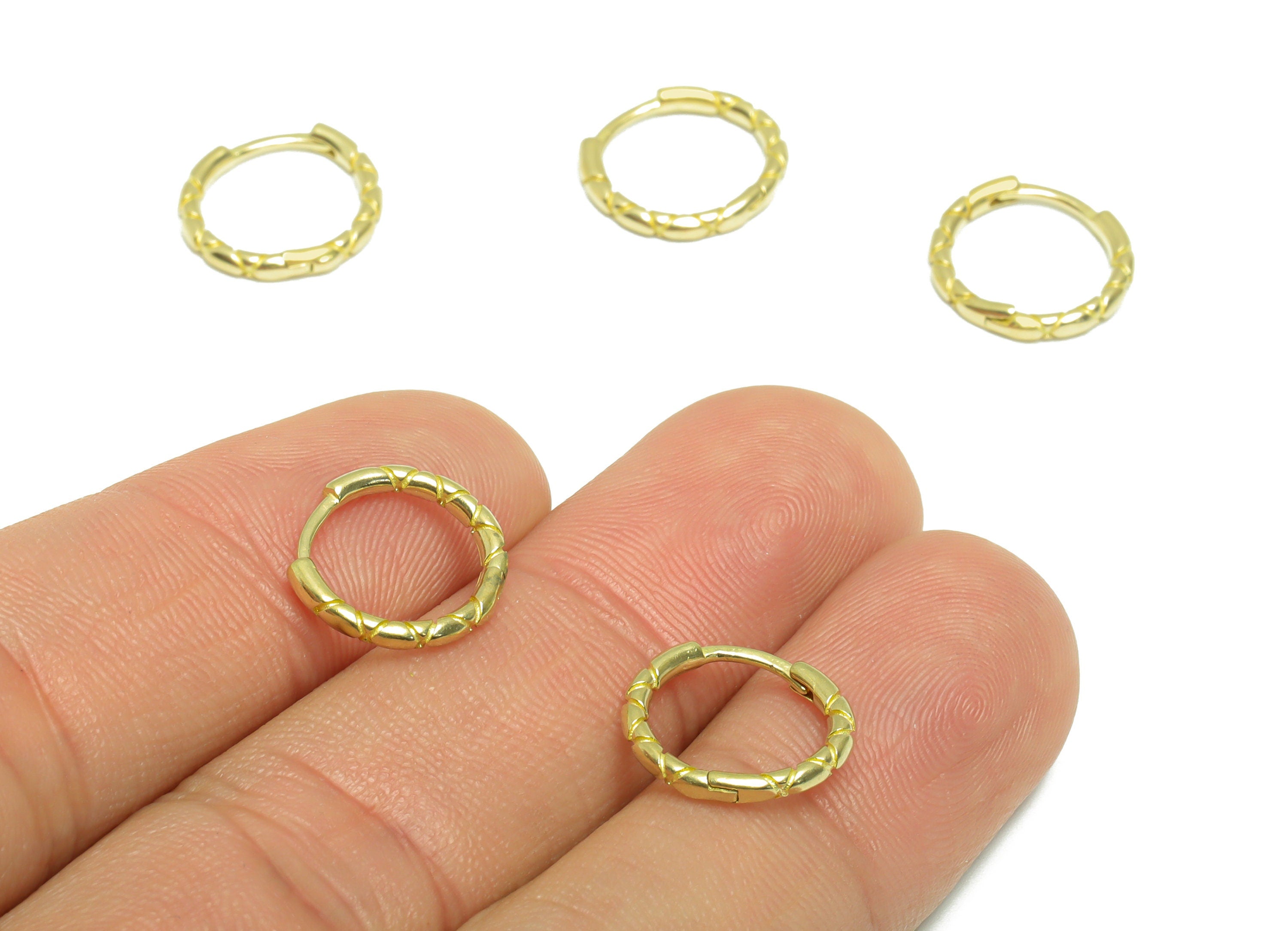 Brass Textured Huggie Hoop Earring - Raw Brass Hoop Huggie Earring With Loop - Brass Round Huggie Hoop Earring - 12.53x12.62x1.71mm - PP9532 - DOMEDBAZAAR
