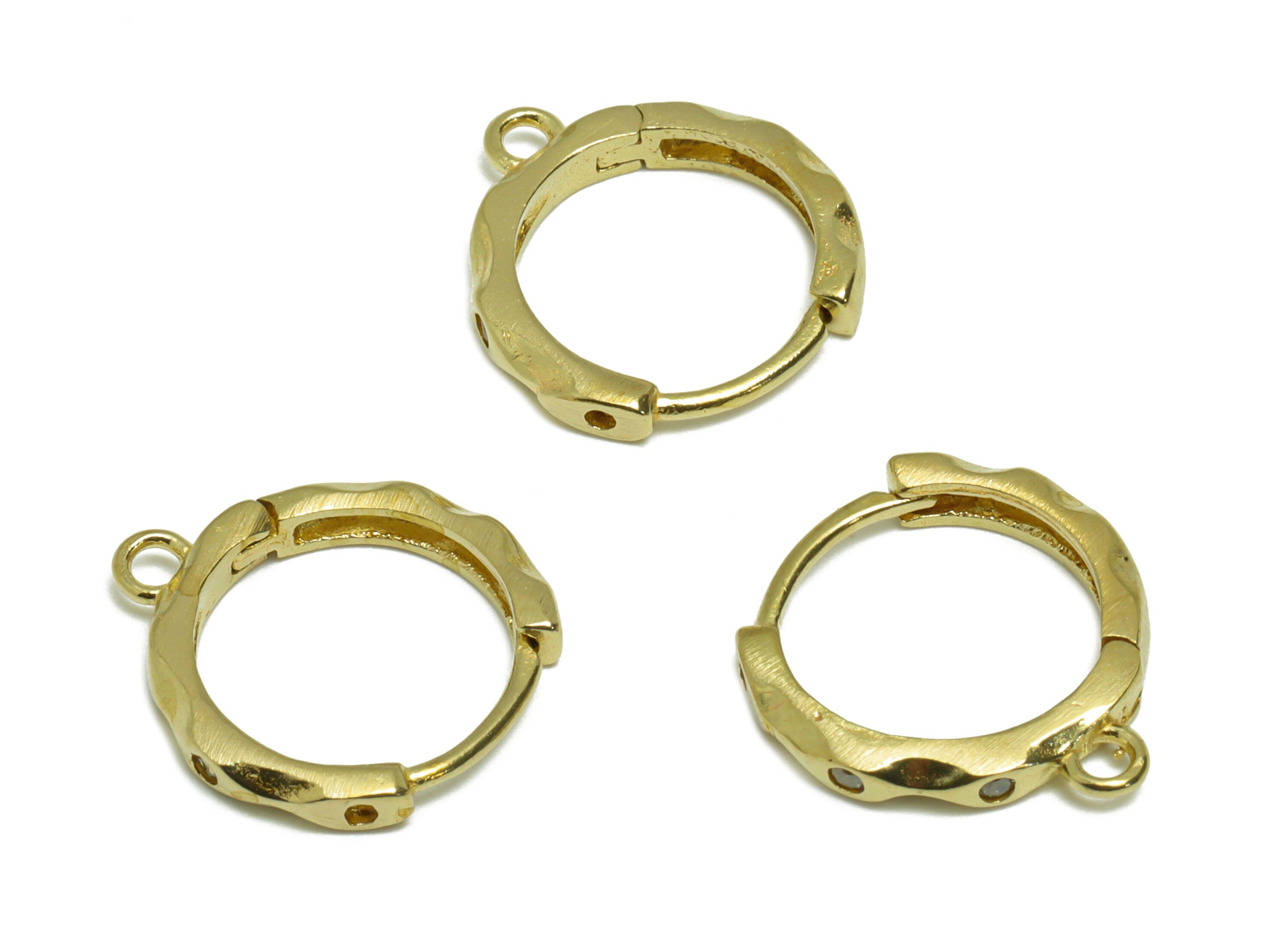 Brass CZ Textured Huggie Hoop Earring - Raw Brass Cubic Zircon Hoop Huggie Earring - Brass Clasp Hoop Earring With Loop - 15x14x2mm - PP9535 - DOMEDBAZAAR