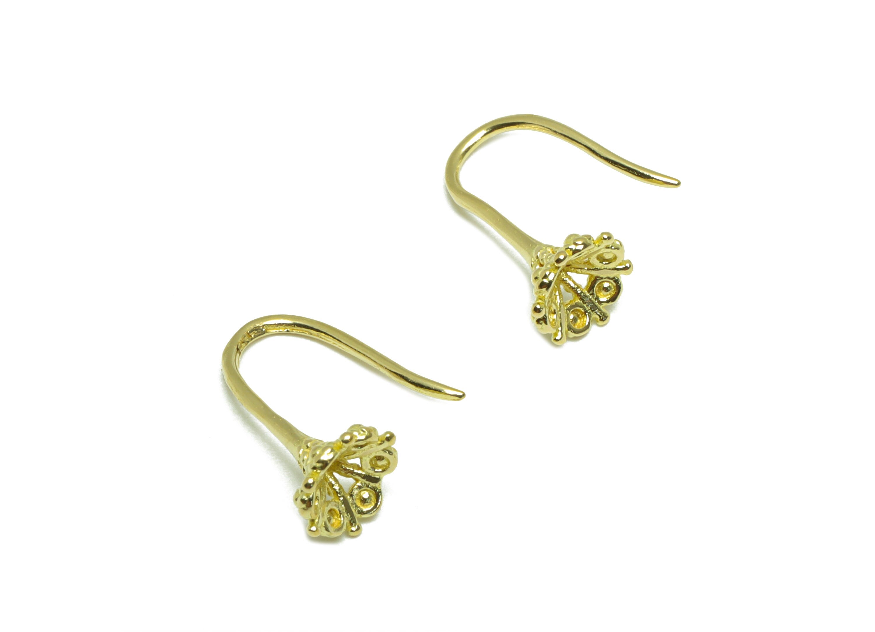 Textured Wire Hook Earring - Raw Brass Flower Hook Earring - Brass Ear Wire Hook Earring For Diamond - Wire Hook Earring - 13x6x1mm - PP9508 - DOMEDBAZAAR