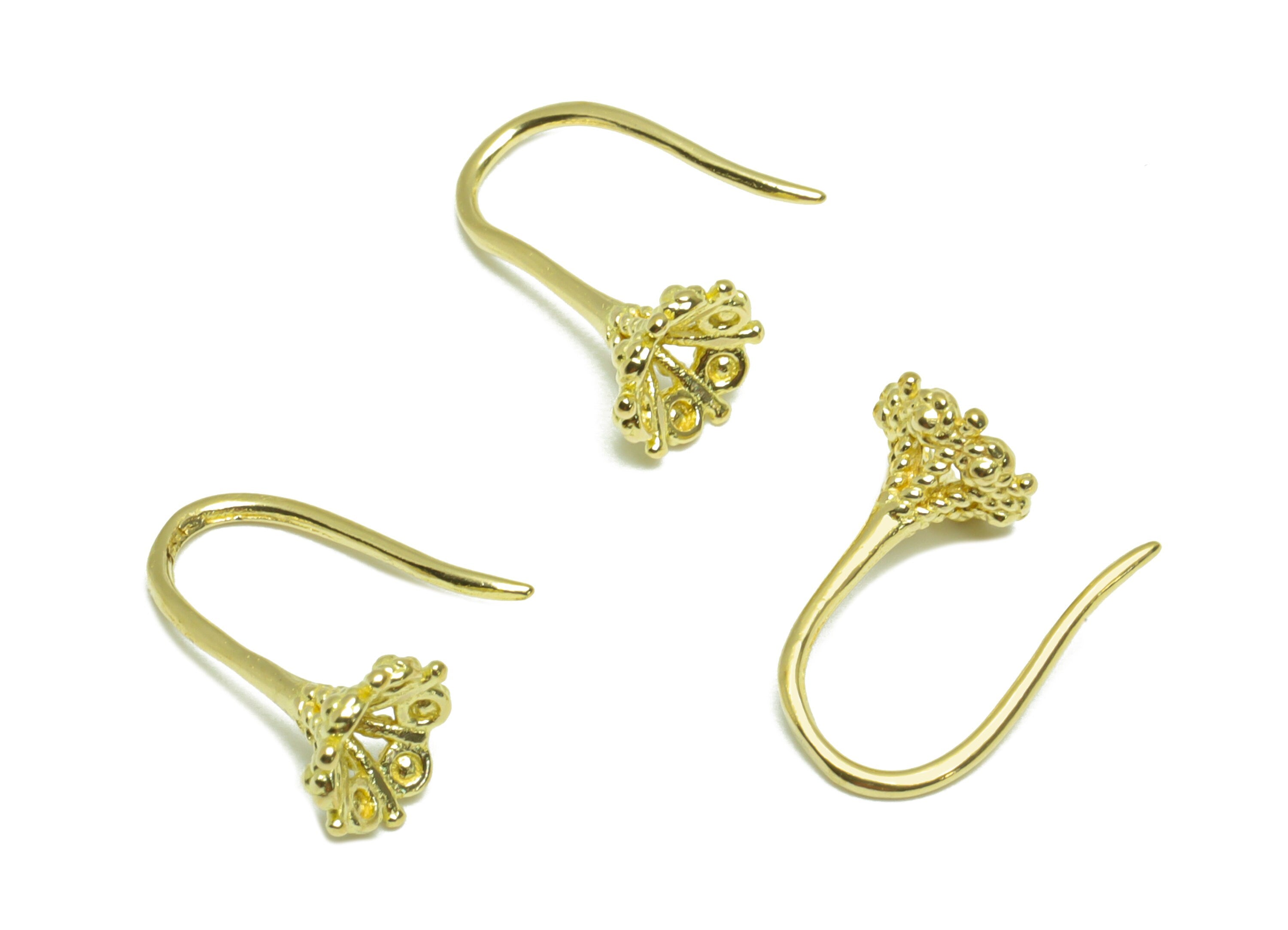 Textured Wire Hook Earring - Raw Brass Flower Hook Earring - Brass Ear Wire Hook Earring For Diamond - Wire Hook Earring - 13x6x1mm - PP9508 - DOMEDBAZAAR