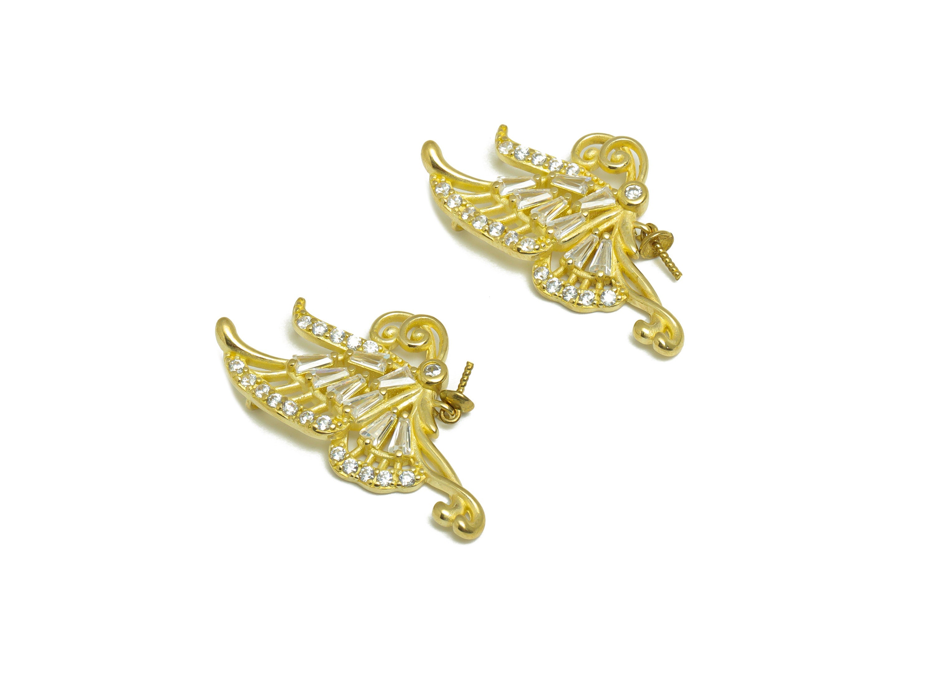 Brass CZ Butterfly Earring Charm - Brass Zircon Butterfly Earring Pendant - Raw Brass Inset Earring Charm - Pearl Setting - 32x17x3mm-PP9624 - DOMEDBAZAAR