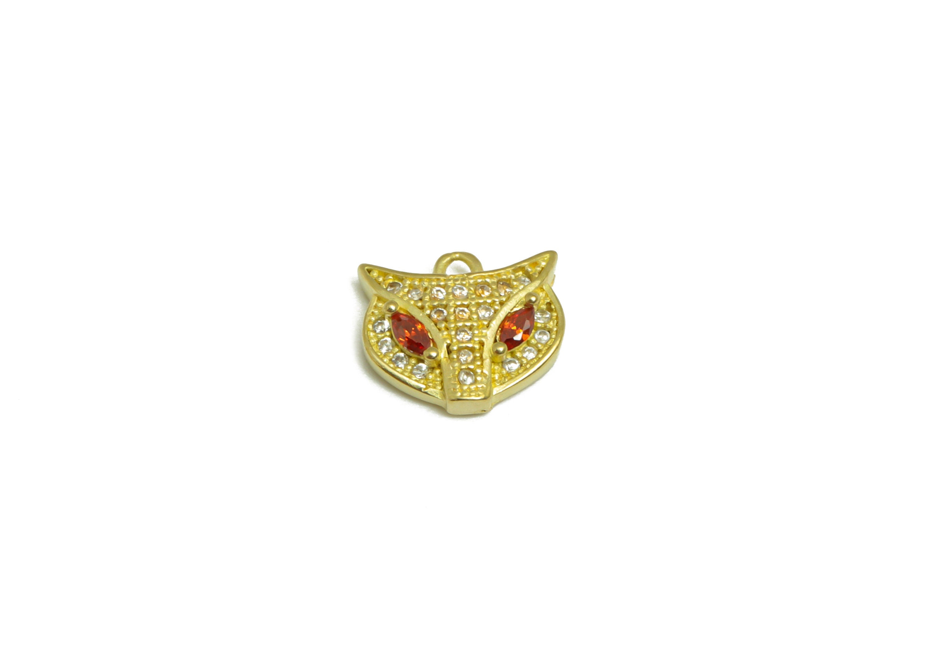 Brass CZ Owl Earring Charm - Brass Owl Cubic Zircon Earring Pendant - Raw Brass Red CZ Owl Earring Charm - 10.82x9.5x3.11mm - PP9632 - DOMEDBAZAAR