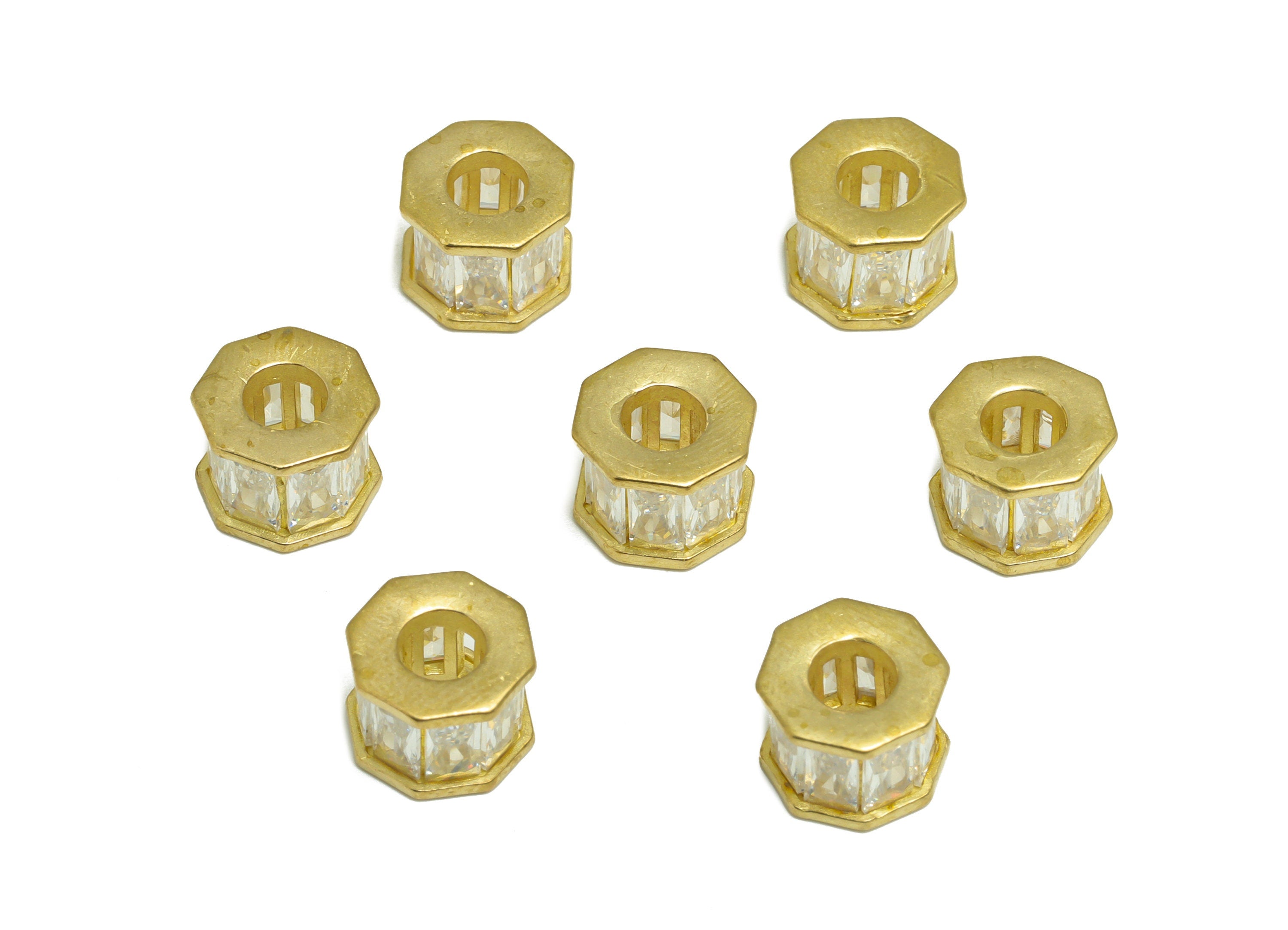 Brass CZ Earring Bead - Brass Cubic Zircon Geometry Bracelet Beads - Raw Brass Octagon Charm - Bracelet Bead - 9.9x7.54x7.53mm - PP9628 - DOMEDBAZAAR