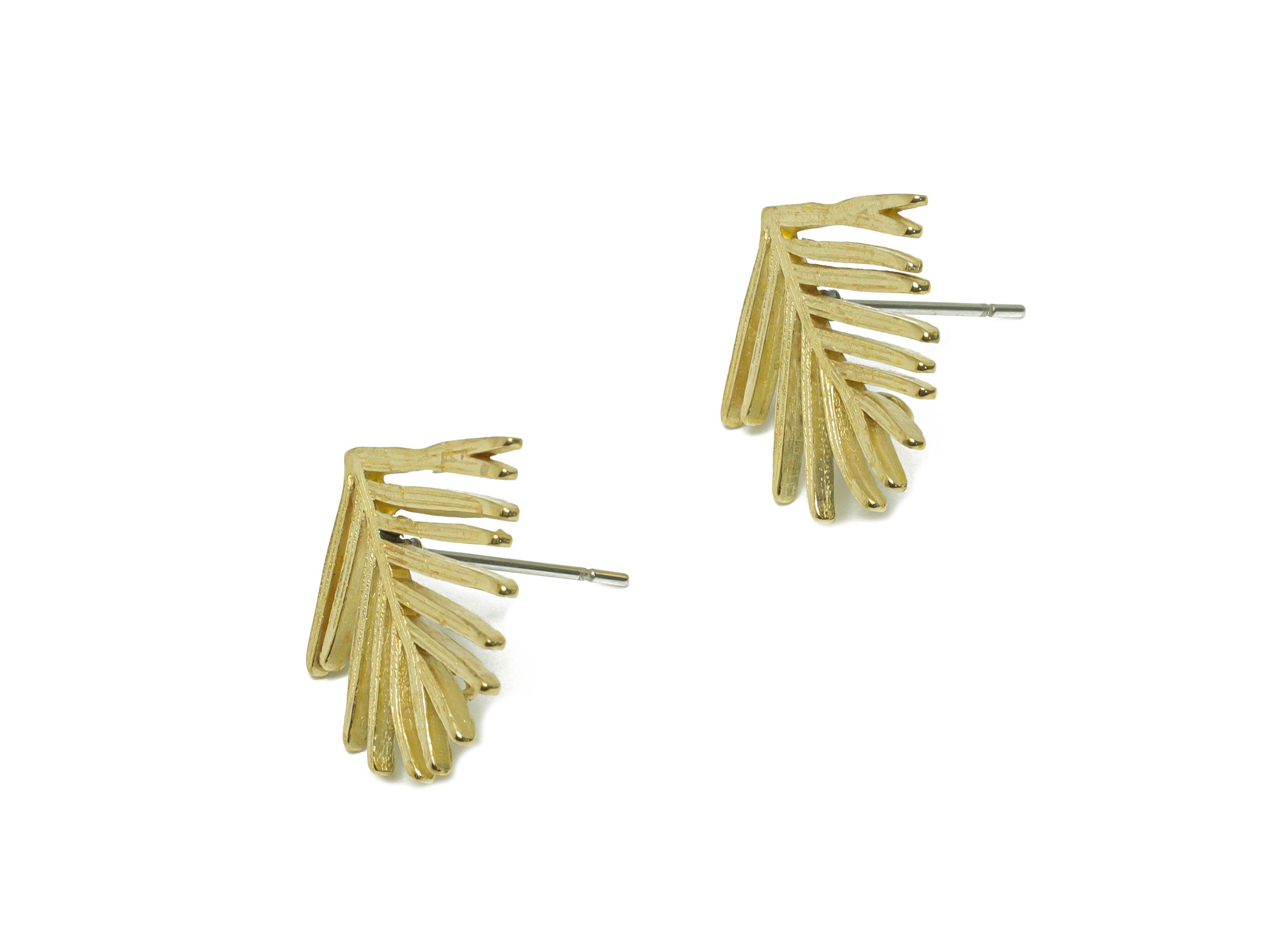 Brass Leaf Earring Post - Raw Brass Coconut Tree Earring Stud With Loop - Brass Botanical Textured Earring Stud - 19.9x17.7x3.3mm -PP9664 - DOMEDBAZAAR