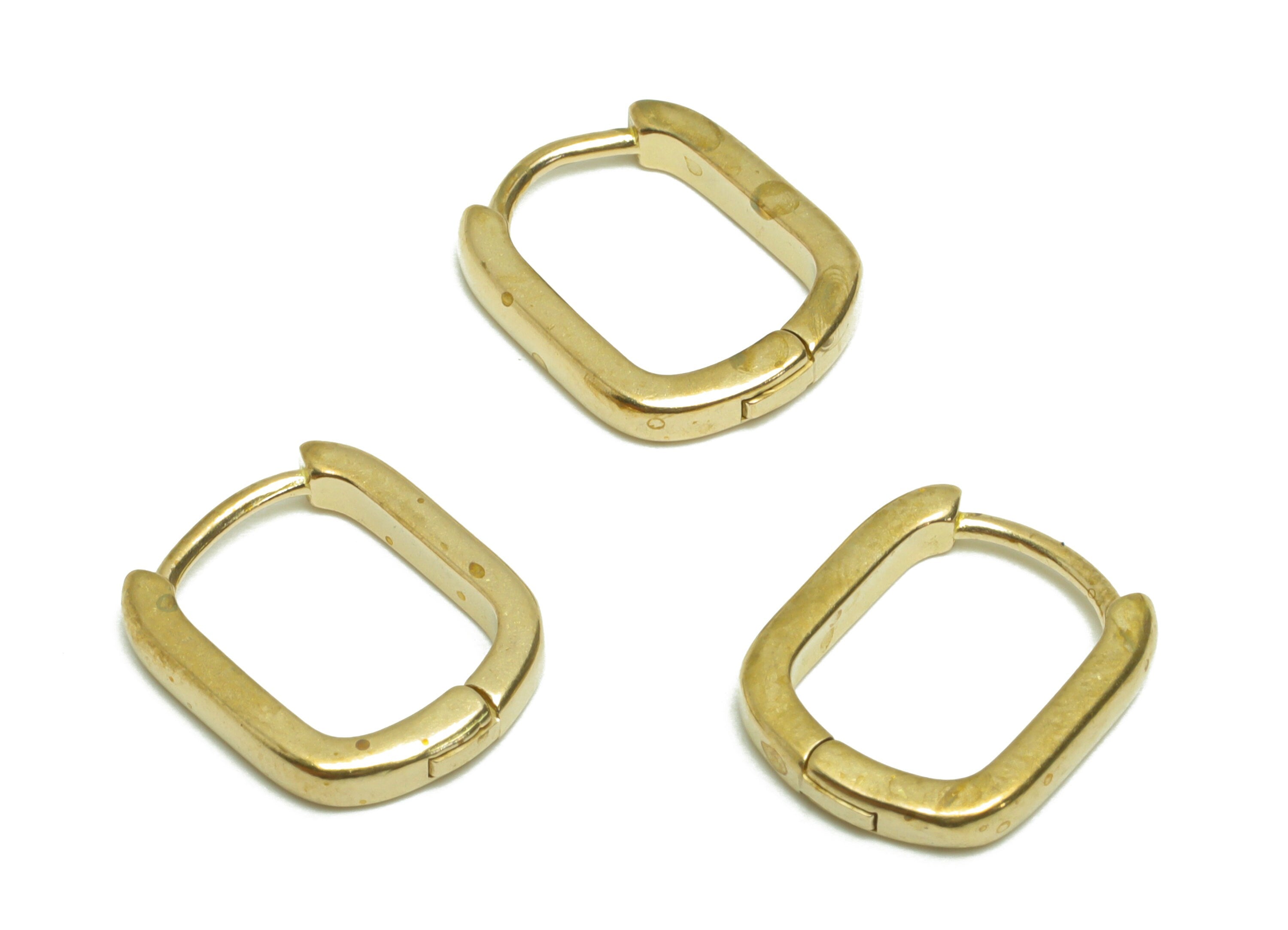 Brass Rectangle Huggie Hoop Earring - Raw Brass Hoop Wire Earring - Brass Geometry Earring - Clasp Hoop Earring - 13.8x11.8x2.4mm - PP9740 - DOMEDBAZAAR