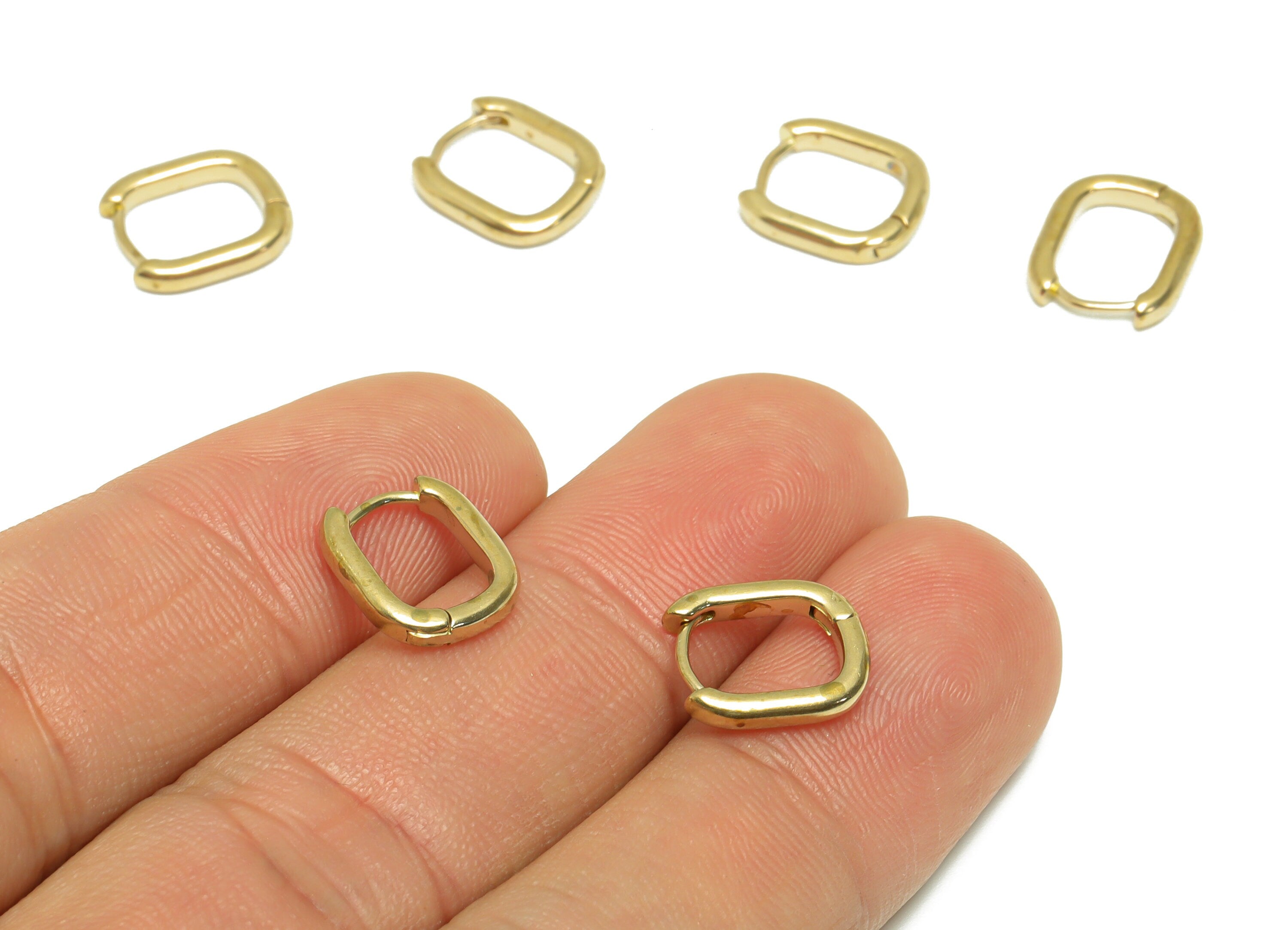 Brass Rectangle Huggie Hoop Earring - Raw Brass Hoop Wire Earring - Brass Geometry Earring - Clasp Hoop Earring - 11.4x10.1x2.12mm - PP9729 - DOMEDBAZAAR