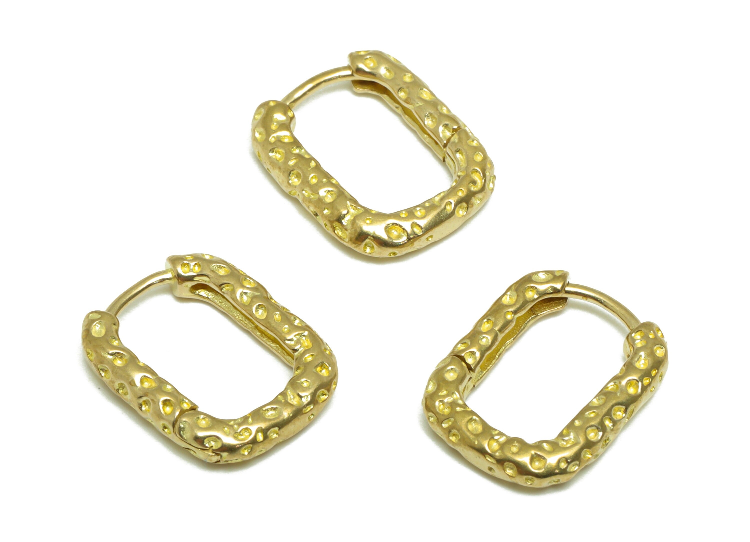 Brass Rectangle Huggie Hoop Earring - Raw Brass Textured Hoop Earring - Brass Hoop Earring - Brass Hoop Earring - 15x12.4x2.96mm - PP9635 - DOMEDBAZAAR