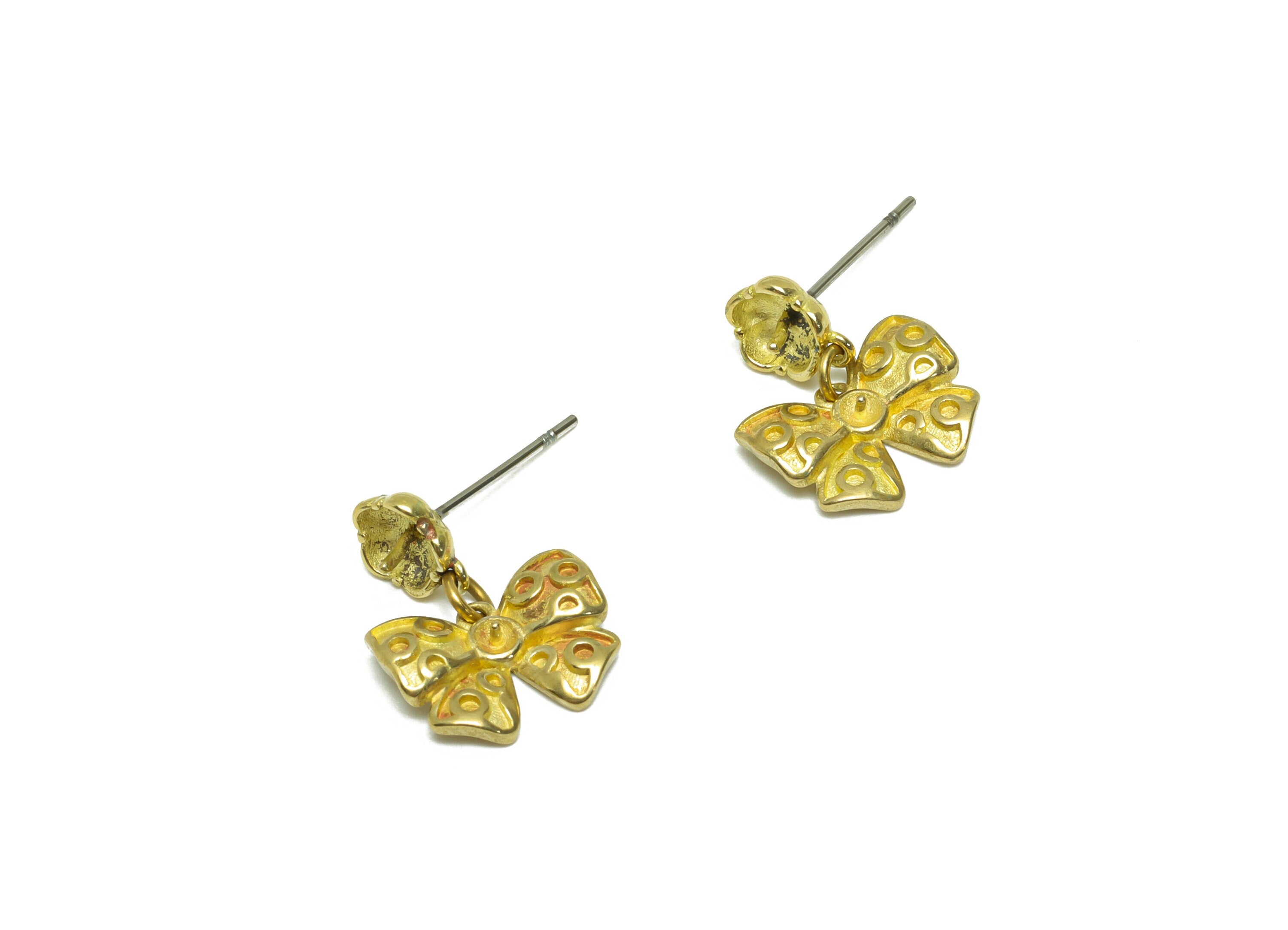 Brass Butterfly Bow Dangle Earring Stud - Raw Brass Flower Earring For Pearl - Brass Setting Bead Earring Post - 16.7x12x4mm - PP9717 - DOMEDBAZAAR