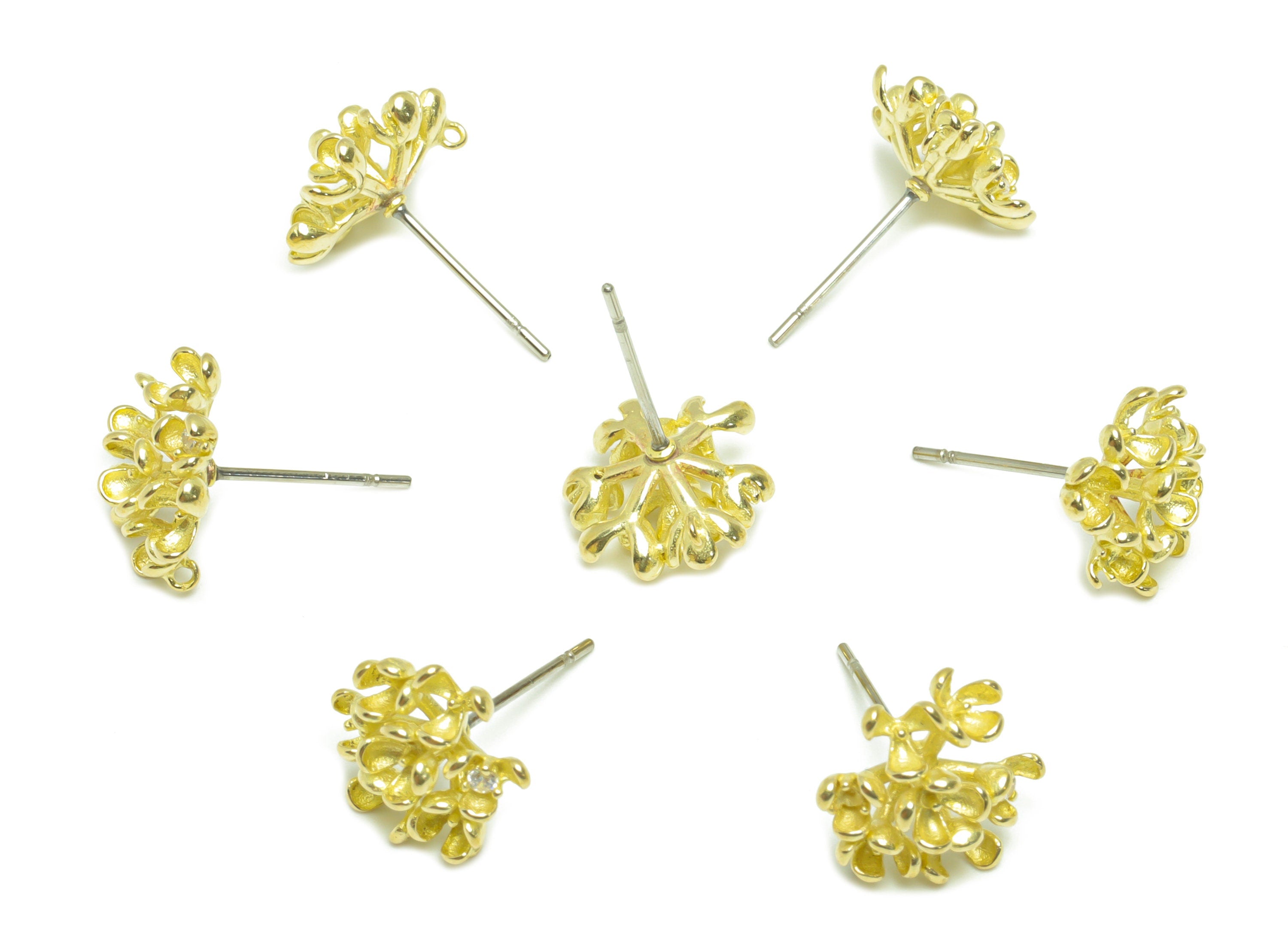 Brass CZ Flower Earring Stud - Raw Brass Cubic Zircon Flower Earring For Pearl - Pearl Setting For Earring Post - 17x12.4x5.6mm - PP9764 - DOMEDBAZAAR