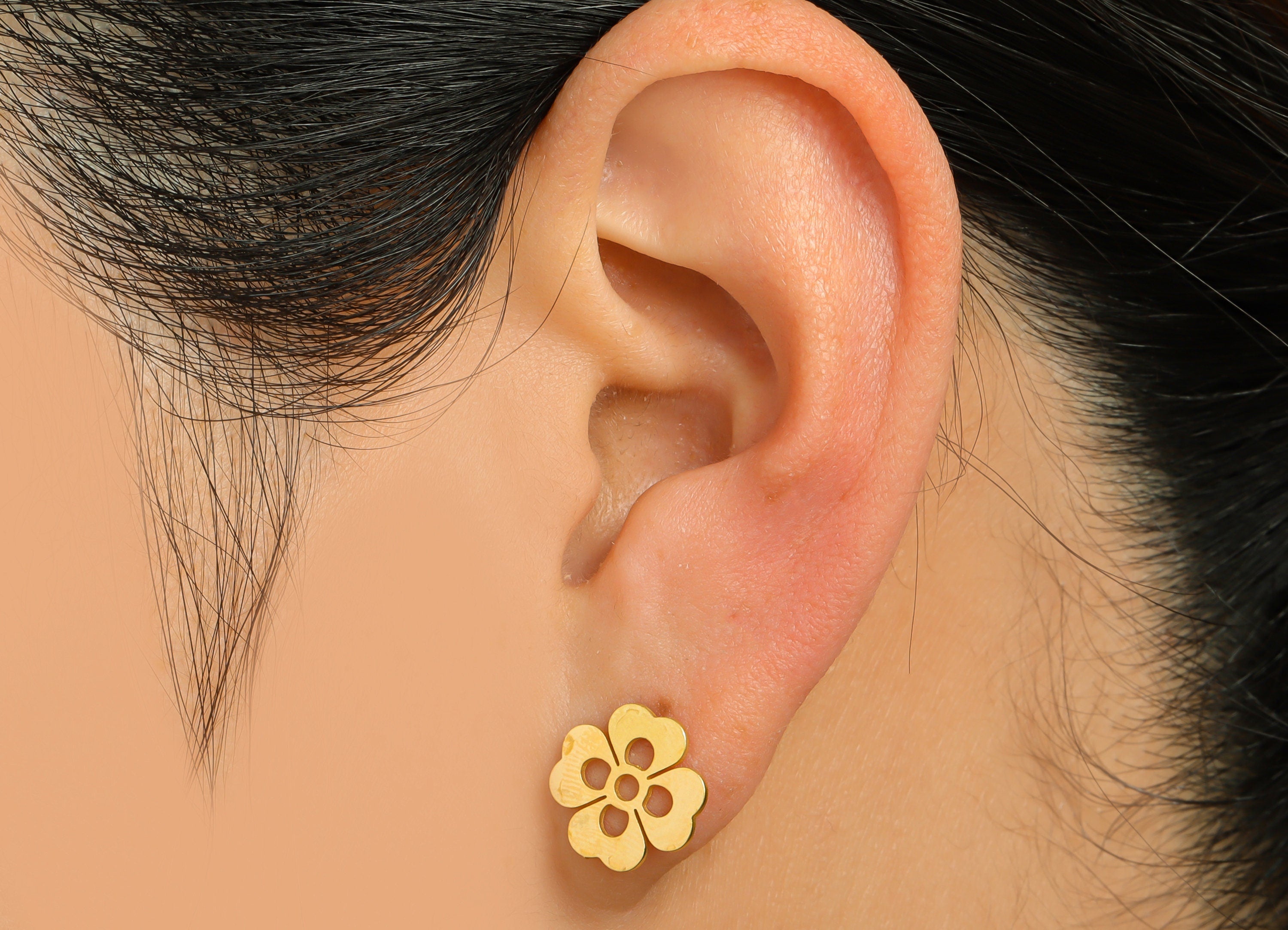 Brass Flower Earring Stud - Raw Brass Four Leaf Clover Earring Post - Brass Botanical Leaf Clover Earring Post - 13.1x11x0.7mm - PP9792 - DOMEDBAZAAR