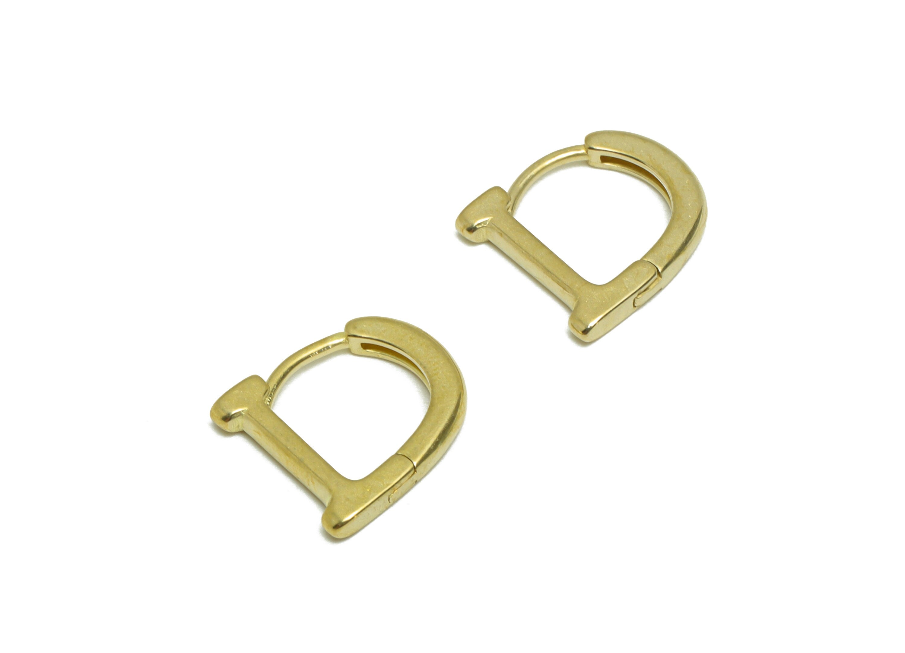 Brass D Huggie Hoop Earrings - Raw Brass D Hoop Wire Earring - Brass Dainty Hoop Earrings - Geometric Huggie Earring - 13.4x12x2mm - PP9774 - DOMEDBAZAAR